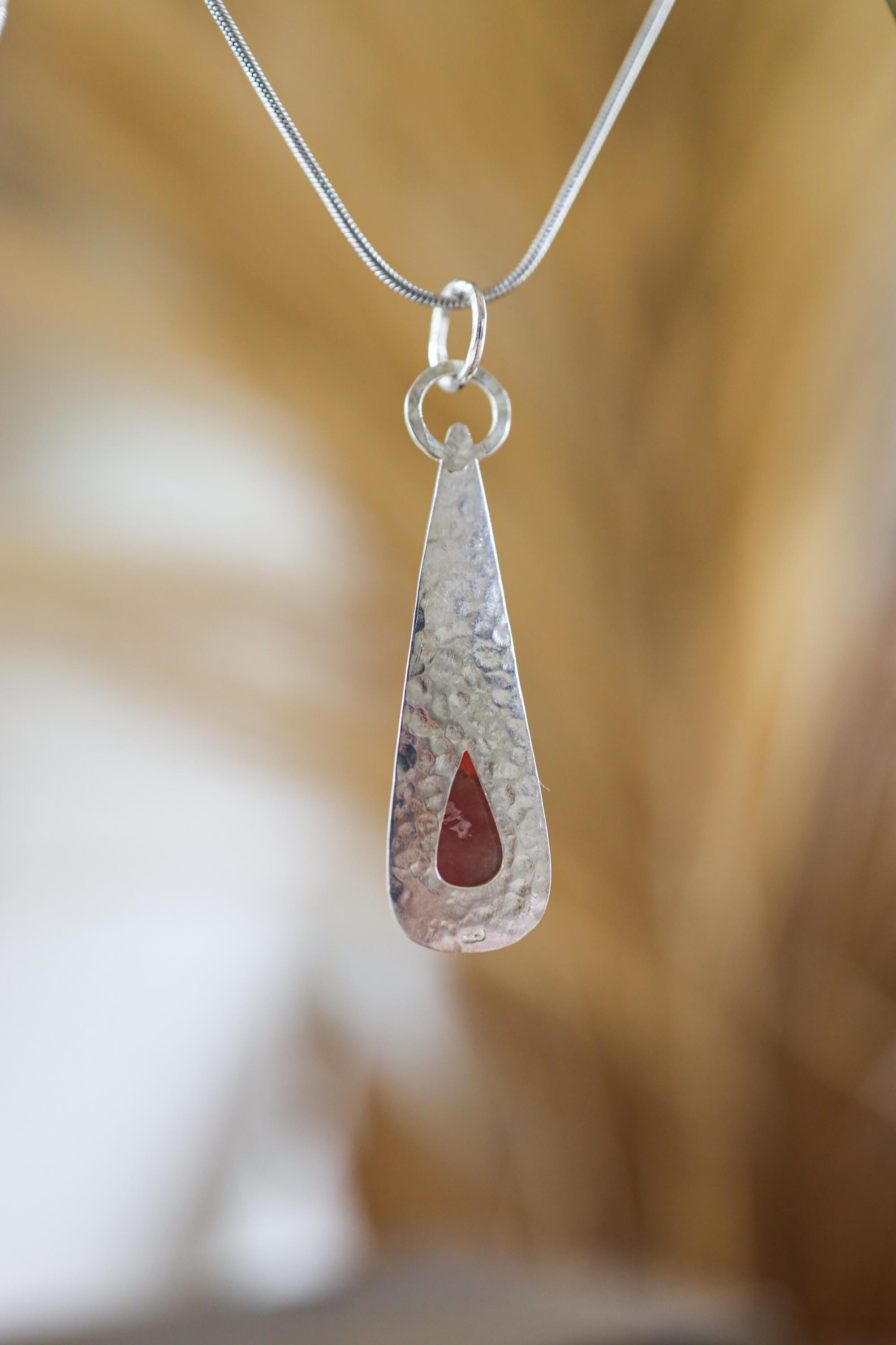 Rhodochrosite Teardrop Pendant 925 Sterling Silver Necklace Heart Chakra Leo Scorpio Gift