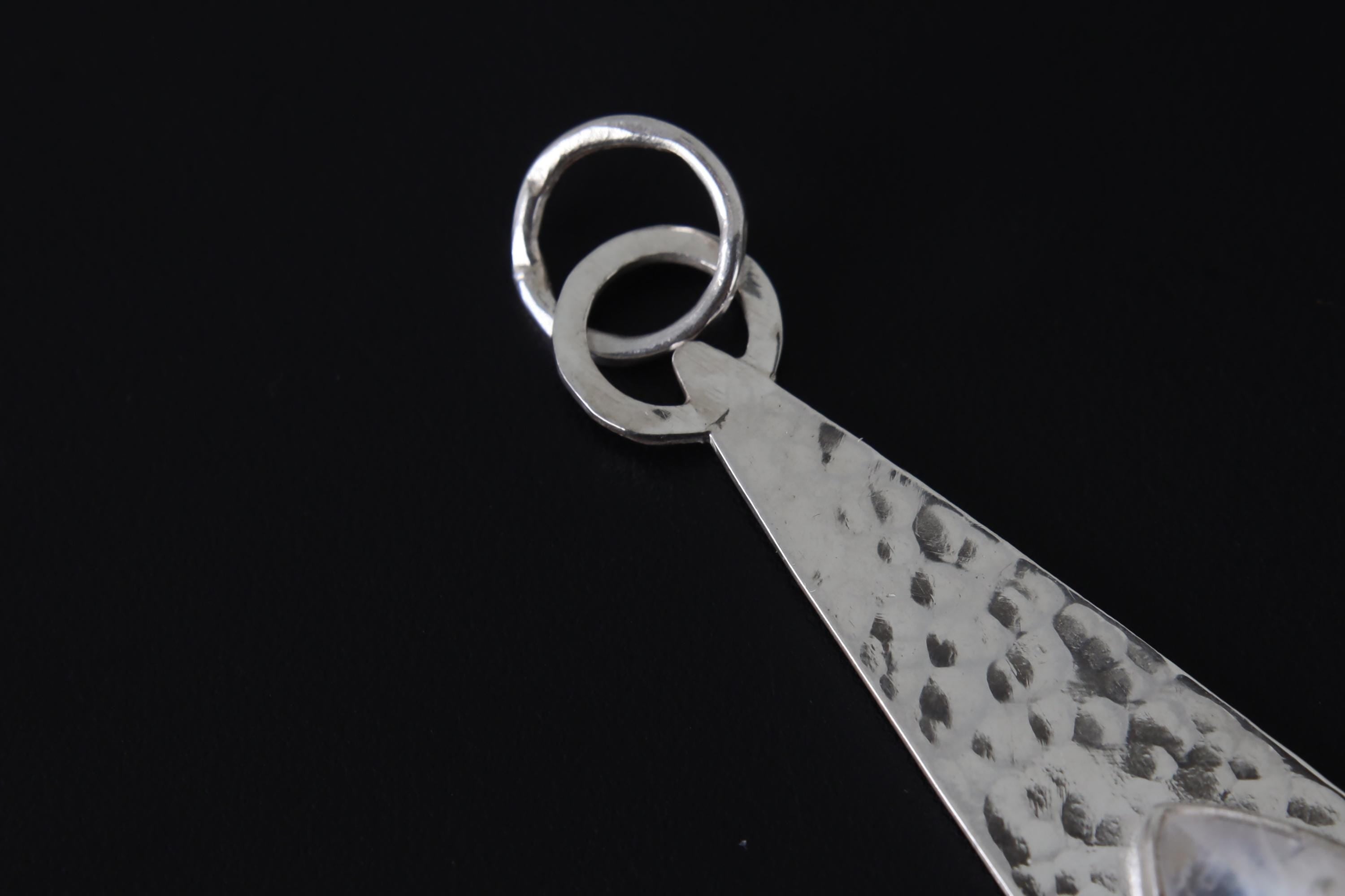 Blue Moonstone Teardrop Pendant, Sterling Silver, Shiny & Hammer Finish, Third Eye Chakra, Cancer Zodiac, Emotional Healing, Unique Gift