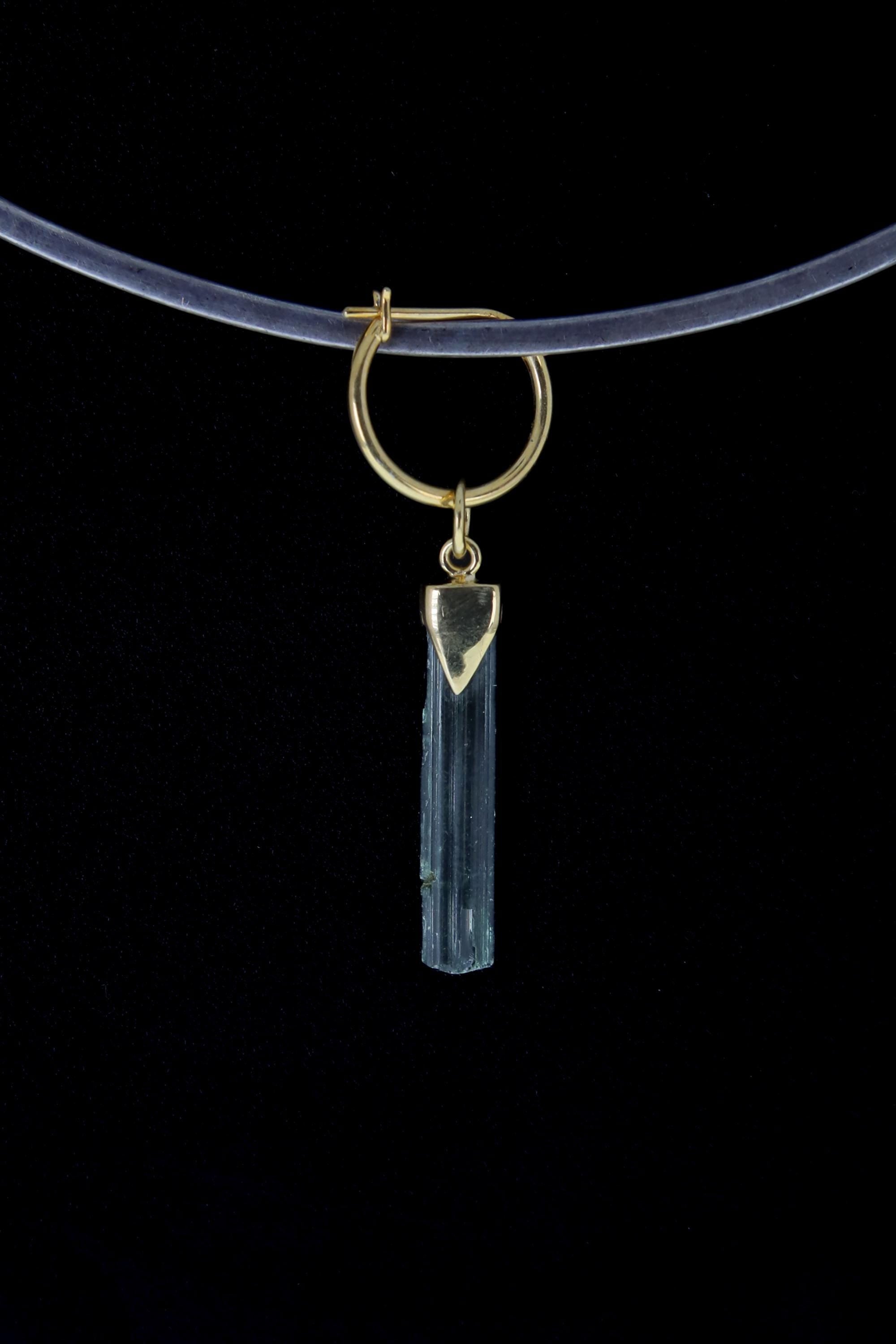 GreenTourmaline hoop earring pendant displayed on a choker as a small Heart Chakra charm.