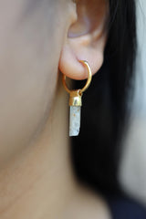 Single Aquamarine Dangle Hoop Earring, Gold Plated Sterling Silver, Throat Chakra, Emotional Balance, Unique Gift