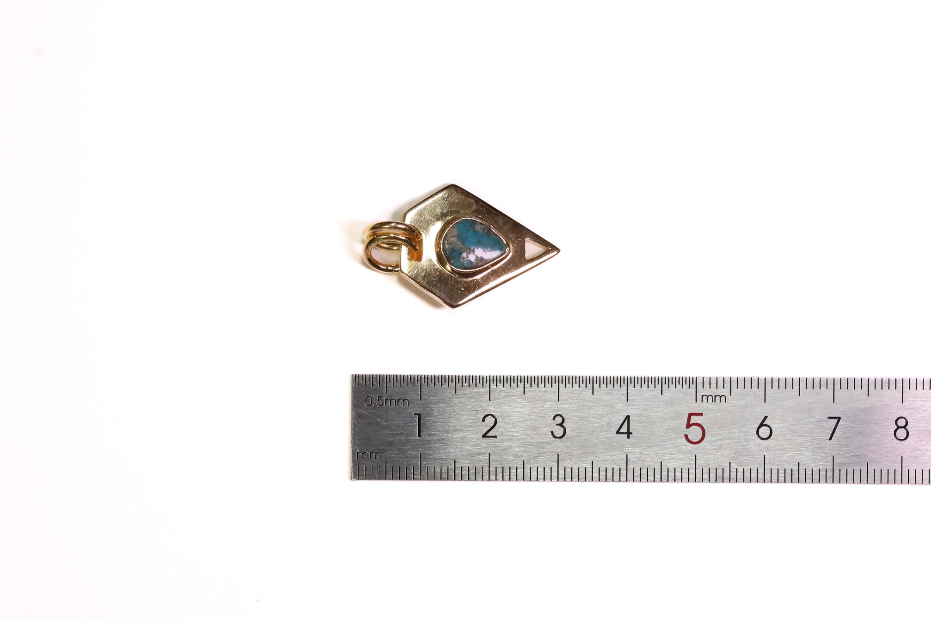Teardrop Royston Turquoise Pendant with Pyrite Inclusions, Double Bail Setting, 18K Gold-Plated Sterling Silver, Unique Gift ,Sagittarius