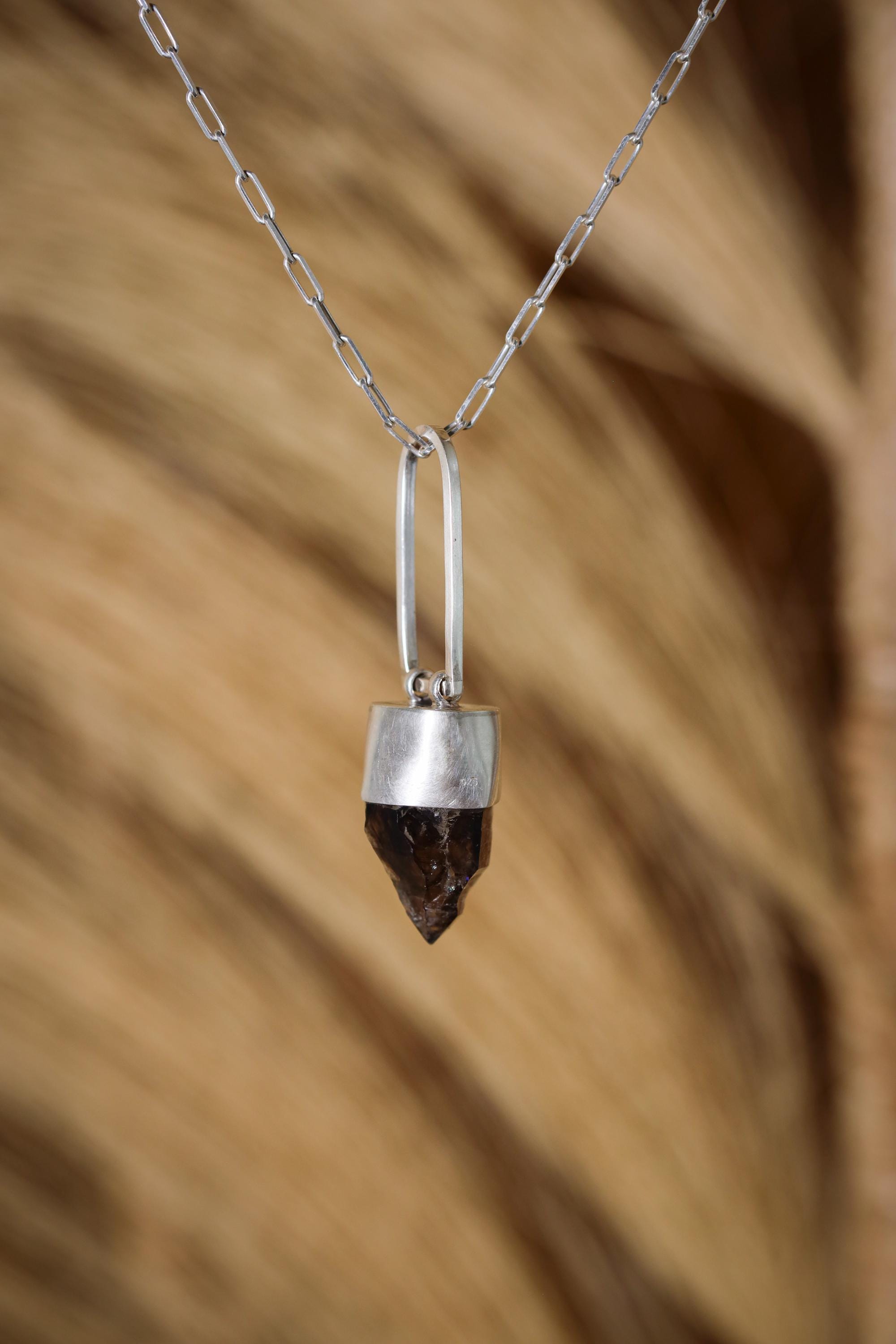 Rare Australian Morella Smoky Quartz Point Pendant with Oval Faceted Red Kyanite Gem, Sterling Silver, Root & Heart Chakra, Unique Gift