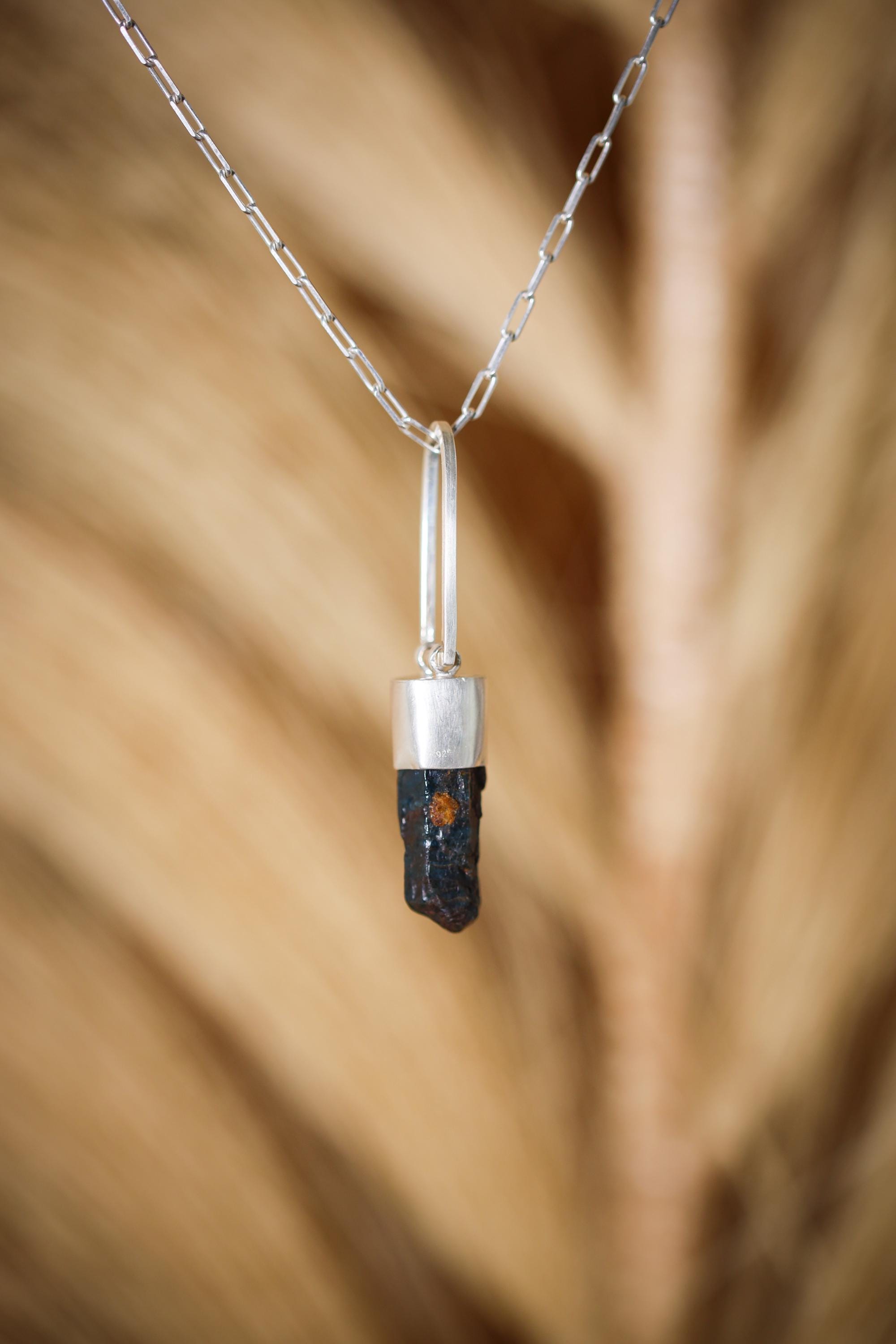 Terminated Blue Apatite Generator Point Pendant with Small Faceted Ethiopian Opal Oval Gem, Sterling Silver, Third Eye Chakra,Unique Gift