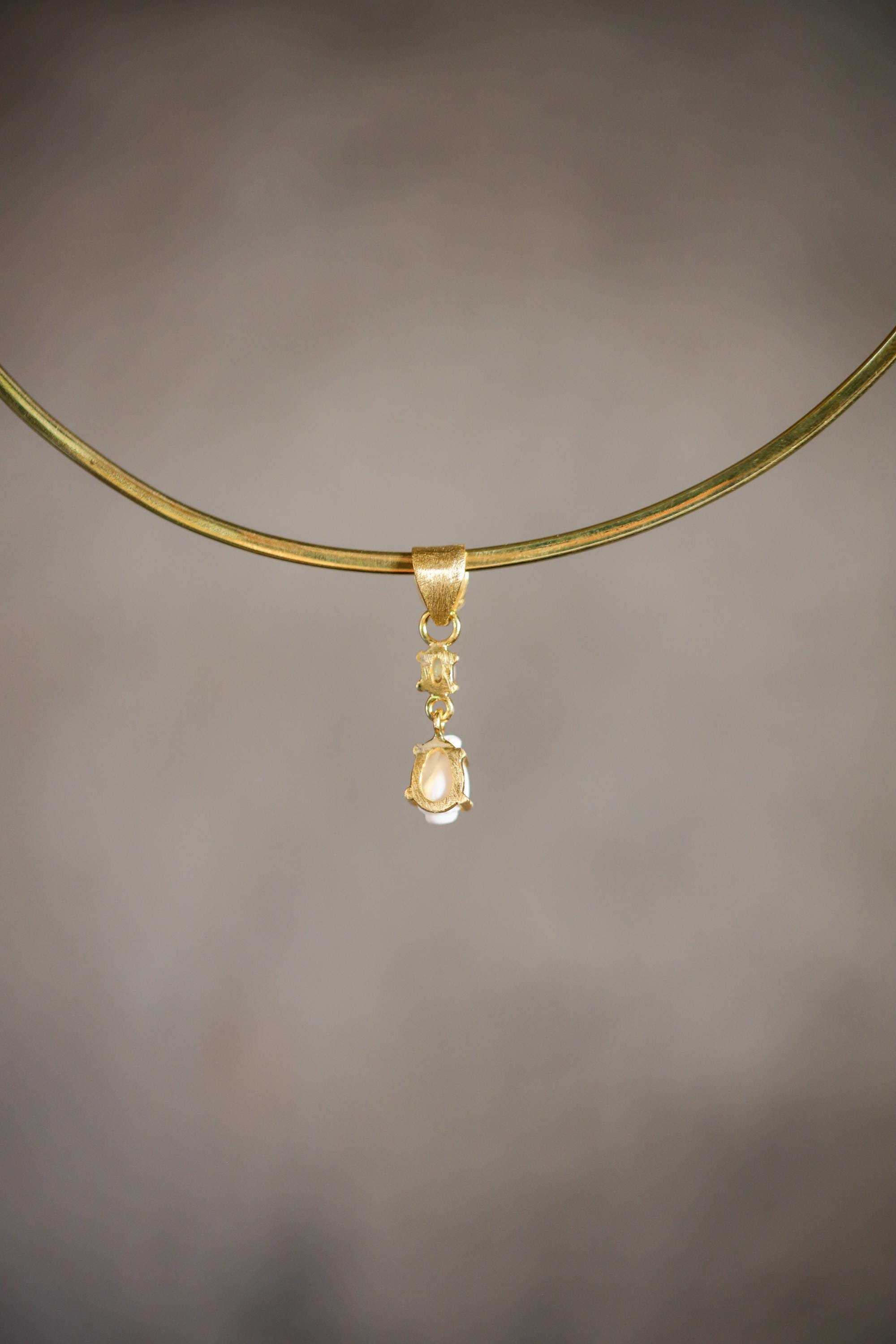 Crowned Square Blue Moonstone Pendant with Rainbow Ethiopian Opal & Semi-Fossilized Shell, 18K Gold-Plated Sterling Silver, Unique Gift
