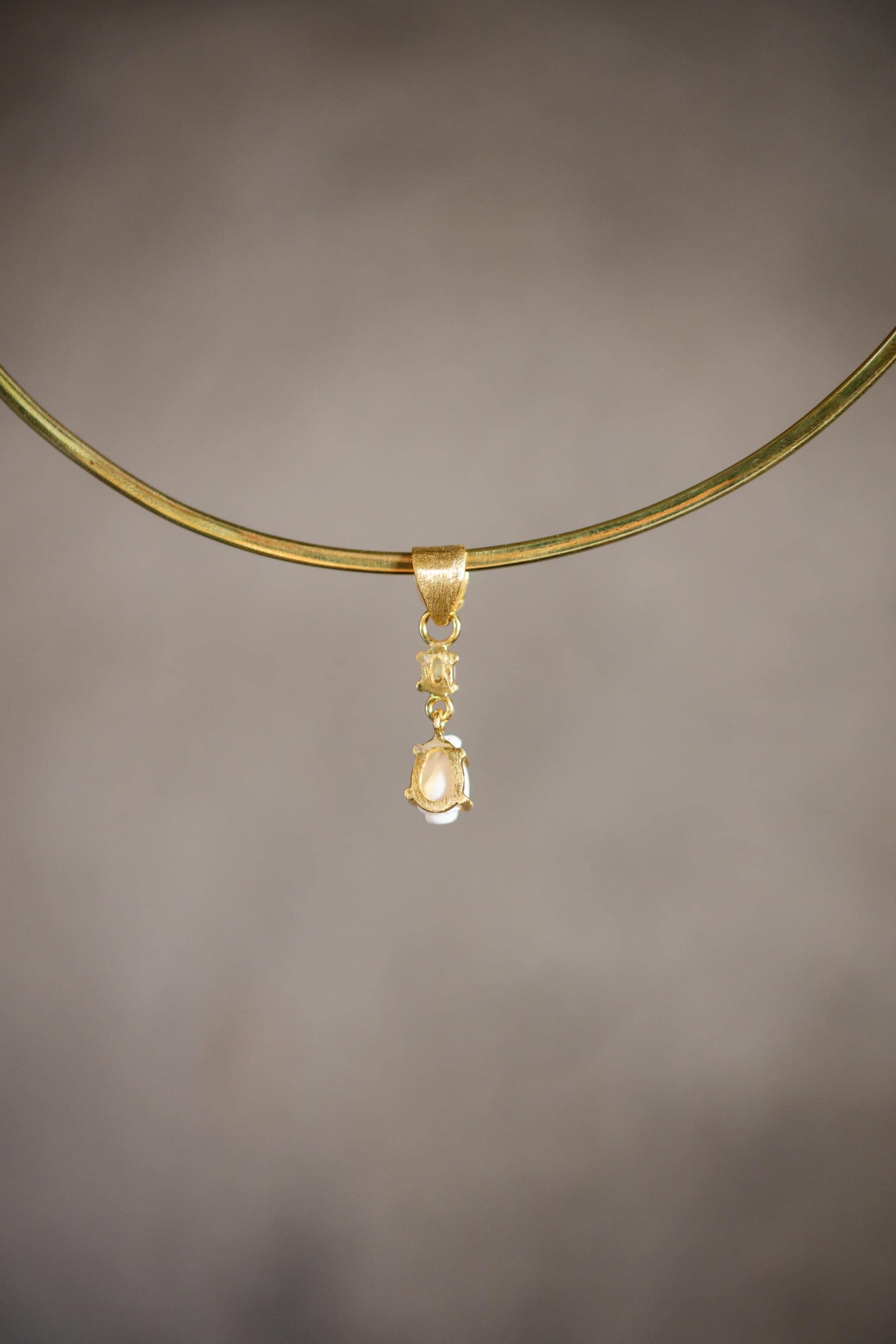 Crowned Square Blue Moonstone Pendant with Rainbow Ethiopian Opal & Semi-Fossilized Shell, 18K Gold-Plated Sterling Silver, Unique Gift