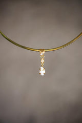 Crowned Square Blue Moonstone Pendant with Rainbow Ethiopian Opal & Semi-Fossilized Shell, 18K Gold-Plated Sterling Silver, Unique Gift