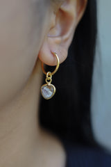 Single One Small Gem Slice of Watermelon Tourmaline, Gold Plated Sterling Silver, Dangle Hoop Crystal Earring - Healing, Chakra, Unique Gift