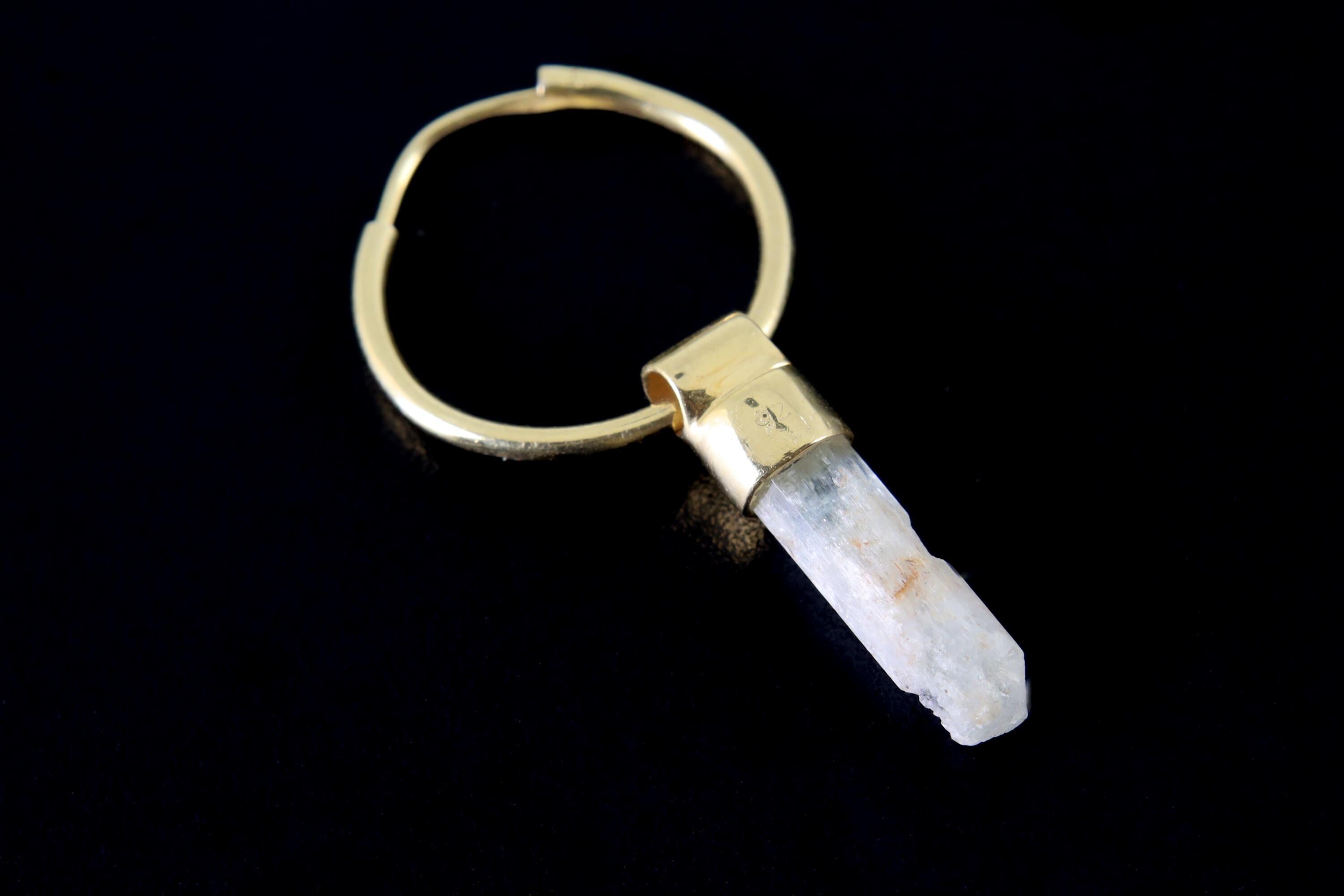 Single Aquamarine Dangle Hoop Earring, Gold Plated Sterling Silver, Throat Chakra, Emotional Balance, Unique Gift