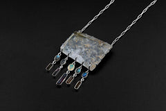 Multicrystal Inclusion Quartz, Tourmaline Pendant Necklace with Labradorite, Ethiopian Opal Sterling Silver Manifestation & Joy Heart Chakra