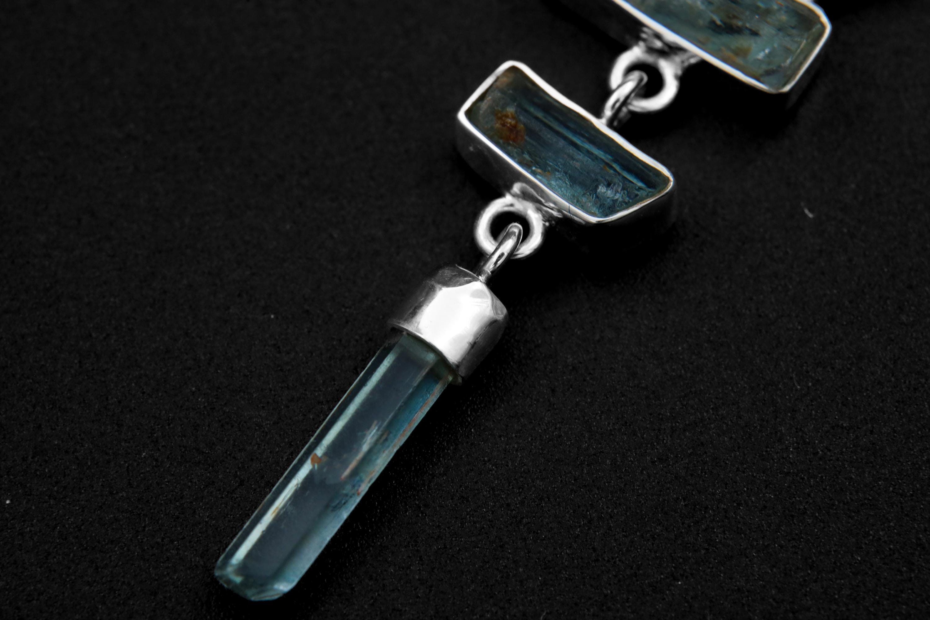 Raw Aquamarine Pendant: Hammered Sterling Silver, Sea Protection