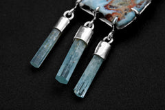 Raw Larimar and Aquamarine Sticks Necklace, Sterling Silver Pendant, Wealth & Abundance Neck Piece, Throat Chakra, Pisces Zodiac