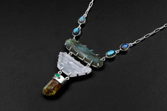 Labradorite Kunzite Apatite Emerald Necklace 925 Silver Cuban Chain Heart Third Eye Solar Plexus Gift