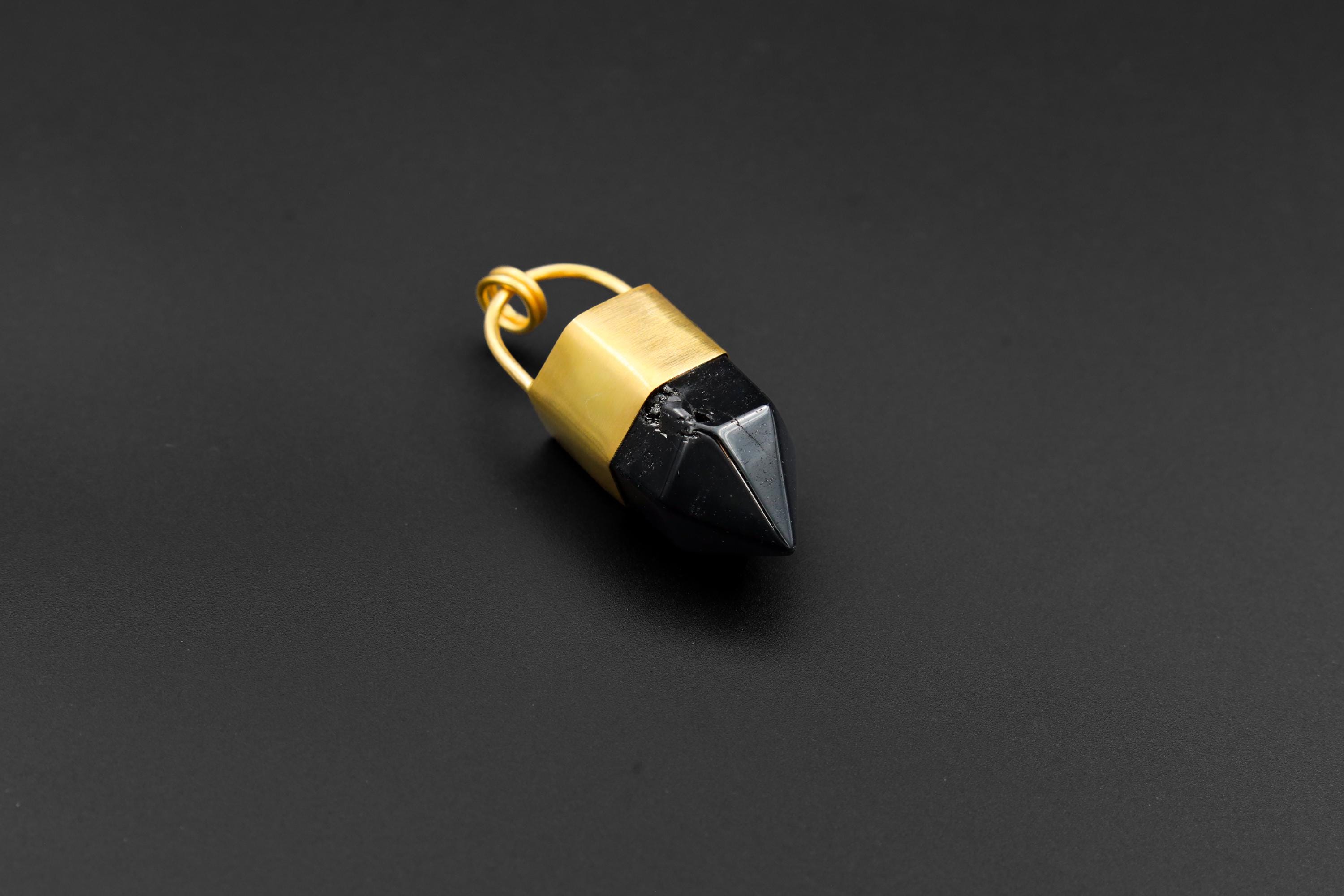 Dark Smoky Quartz Point Pendant, 18k Gold Plated Bronze, Thick Cap Setting, Large Grounding Crystal Talisman Gift