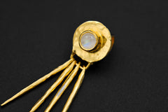 Blue Moonstone Stack Pendant, Organic Textured Sterling Silver, Crown Chakra, Intuition & Emotional Balance, Gold-Plated, Unique Gift