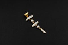 Blue Moonstone and Baroque Pearl Cascade Pendant, 18K Gold-Plated Sterling Silver, Crown & Heart Chakra, Cancer Zodiac, Unique Gift
