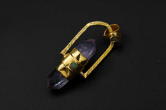 Spinning Vera Cruz Amethyst Dressed With Opal, Sterling Silver Pendant, Gold Plated, Crown & Heart Chakra, Libra Zodiac, Unique Gift
