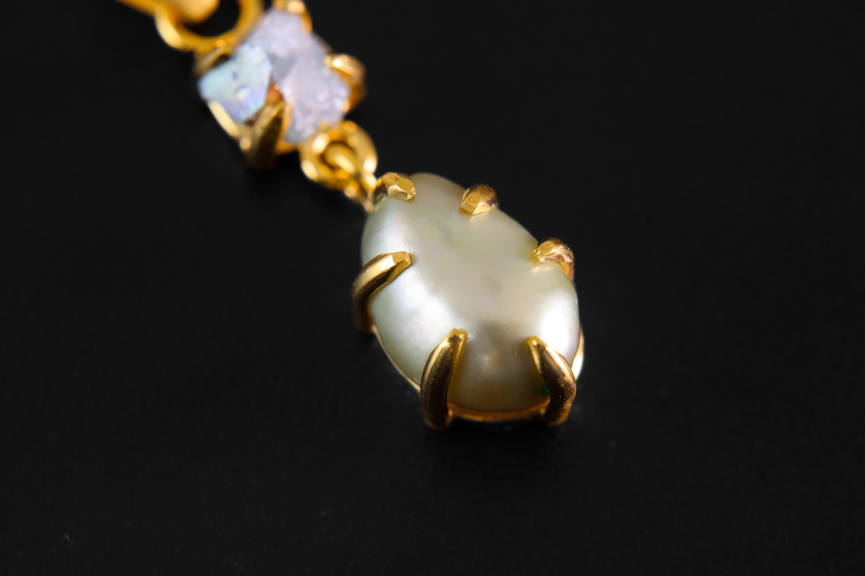 Small Solid Lightning Ridge Opal Pendant with Aqua Aura Quartz & Green Pearl, 18K Gold-Plated Sterling Silver, Pisces Zodiac, Unique Gift