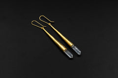 Sterling Silver Gold Plated Earrings with Lemurian Quartz Point Silver Spire Cones - High Shine Polish Sand Textured Finish - Unique Gift