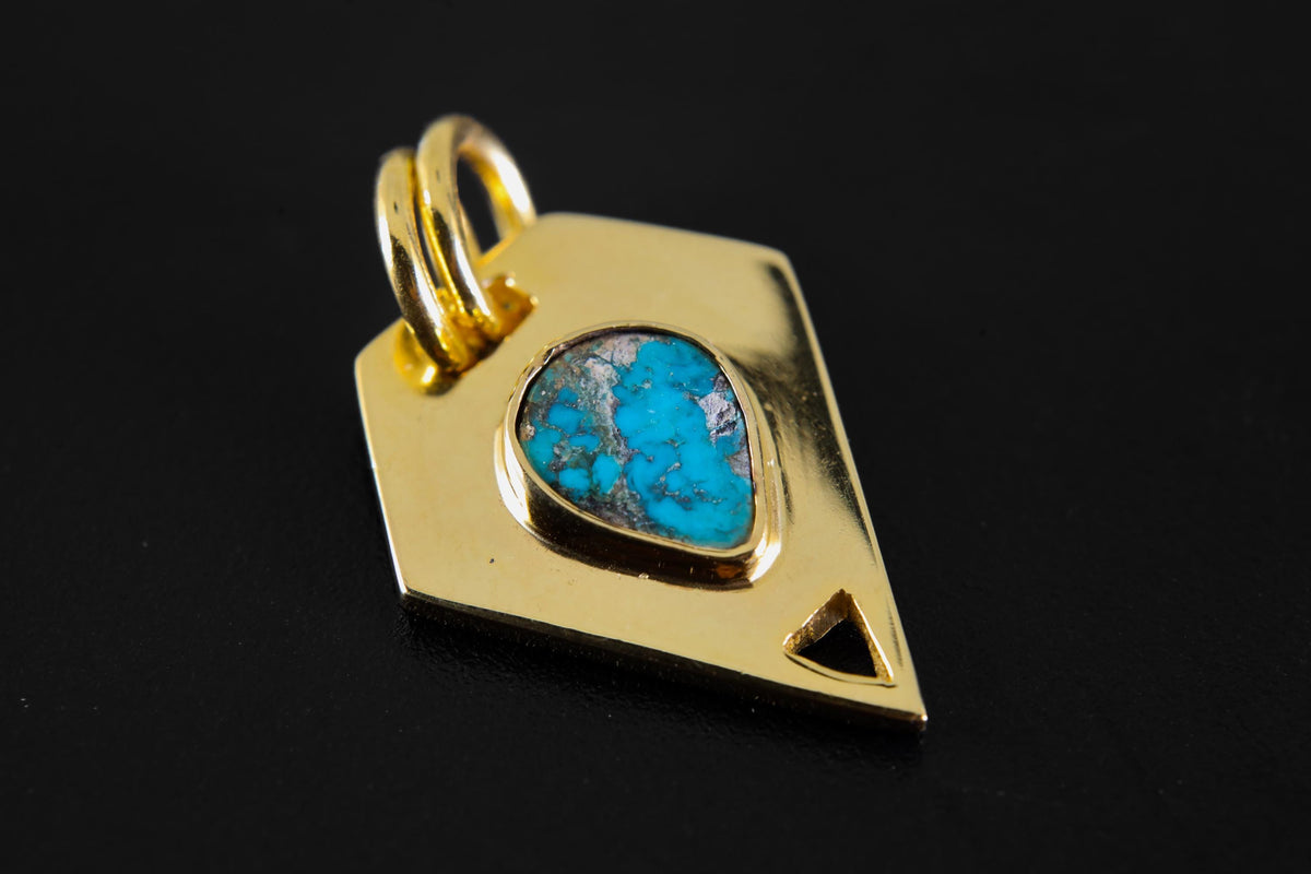 Teardrop Royston Turquoise Pendant with Pyrite Inclusions, Double Bail Setting, 18K Gold-Plated Sterling Silver, Unique Gift ,Sagittarius