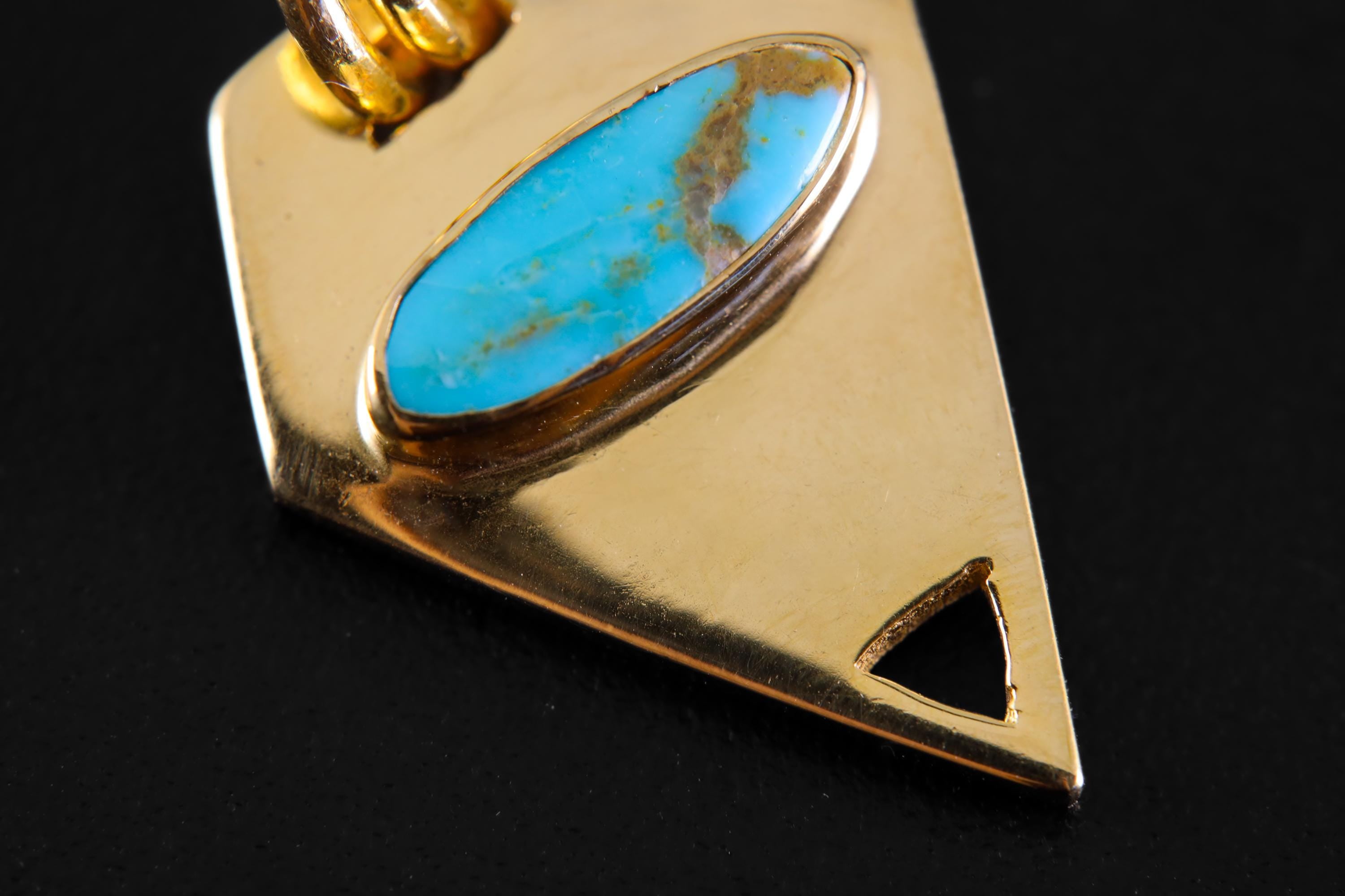 Pentagonal Turquoise Pendant in Double Bail Setting, 18K Gold-Plated Sterling Silver, Throat Chakra Jewelry, Sagittarius Zodiac, Unique Gift