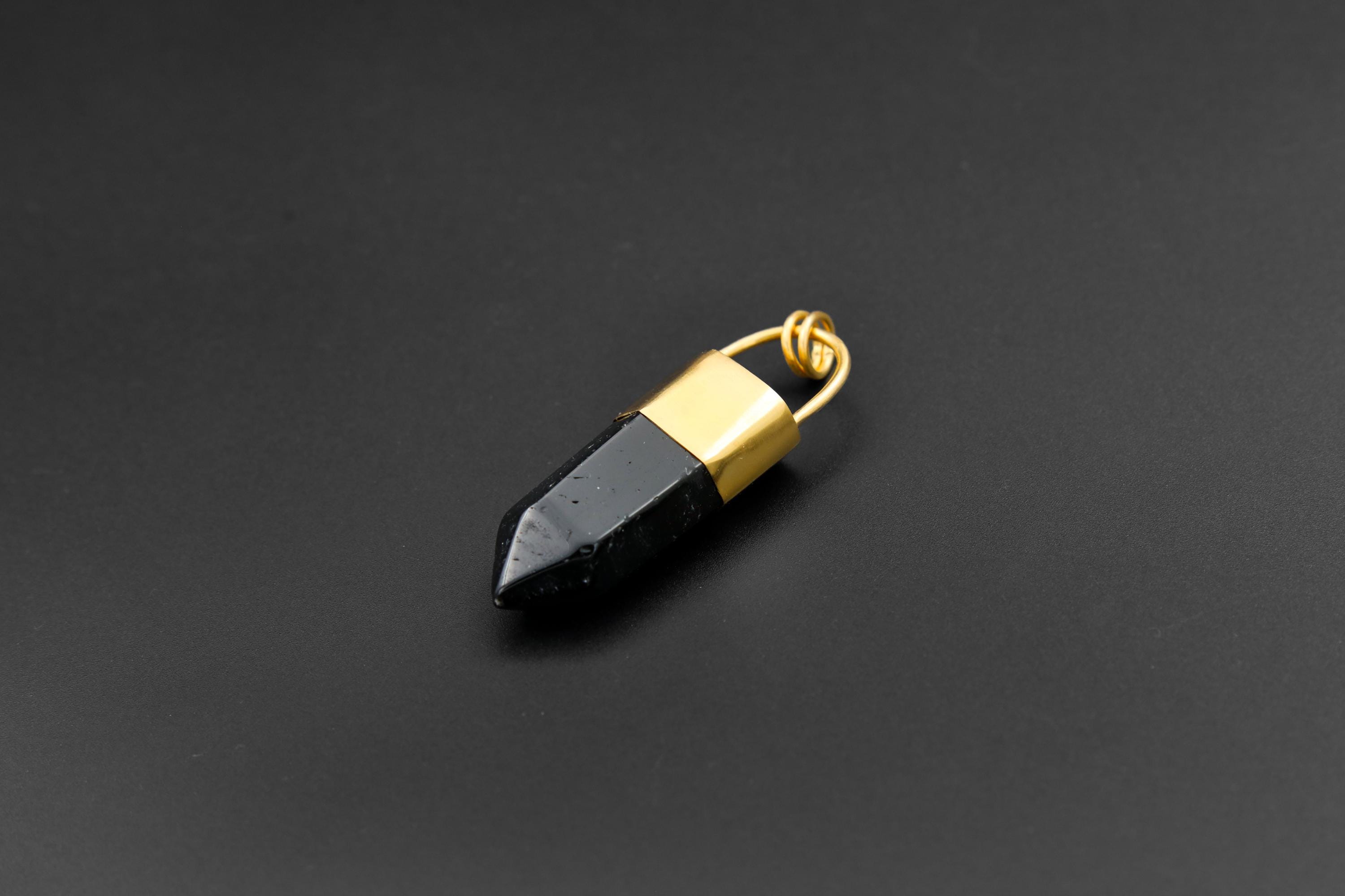 Smoky Quartz Point Pendant: 18K Gold Plated Bronze Cap, 7cm Crystal Statement Piece