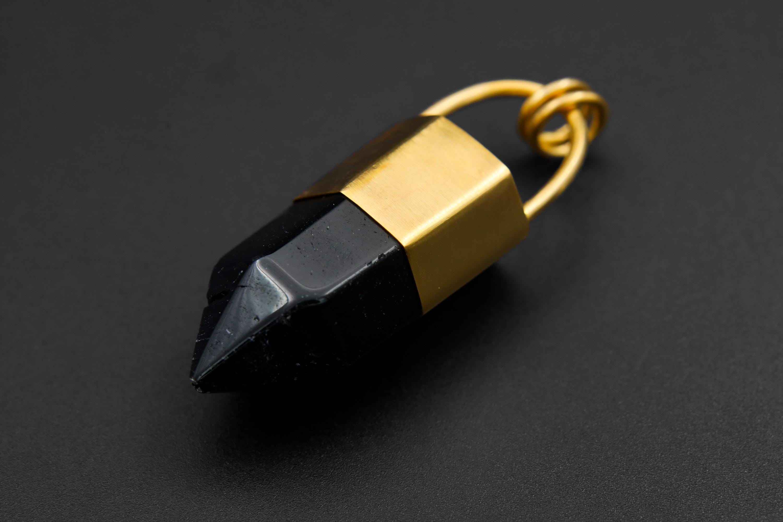 Large Smoky Quartz Pendant: 18K Gold Plated Bronze Cap, Statement Piece