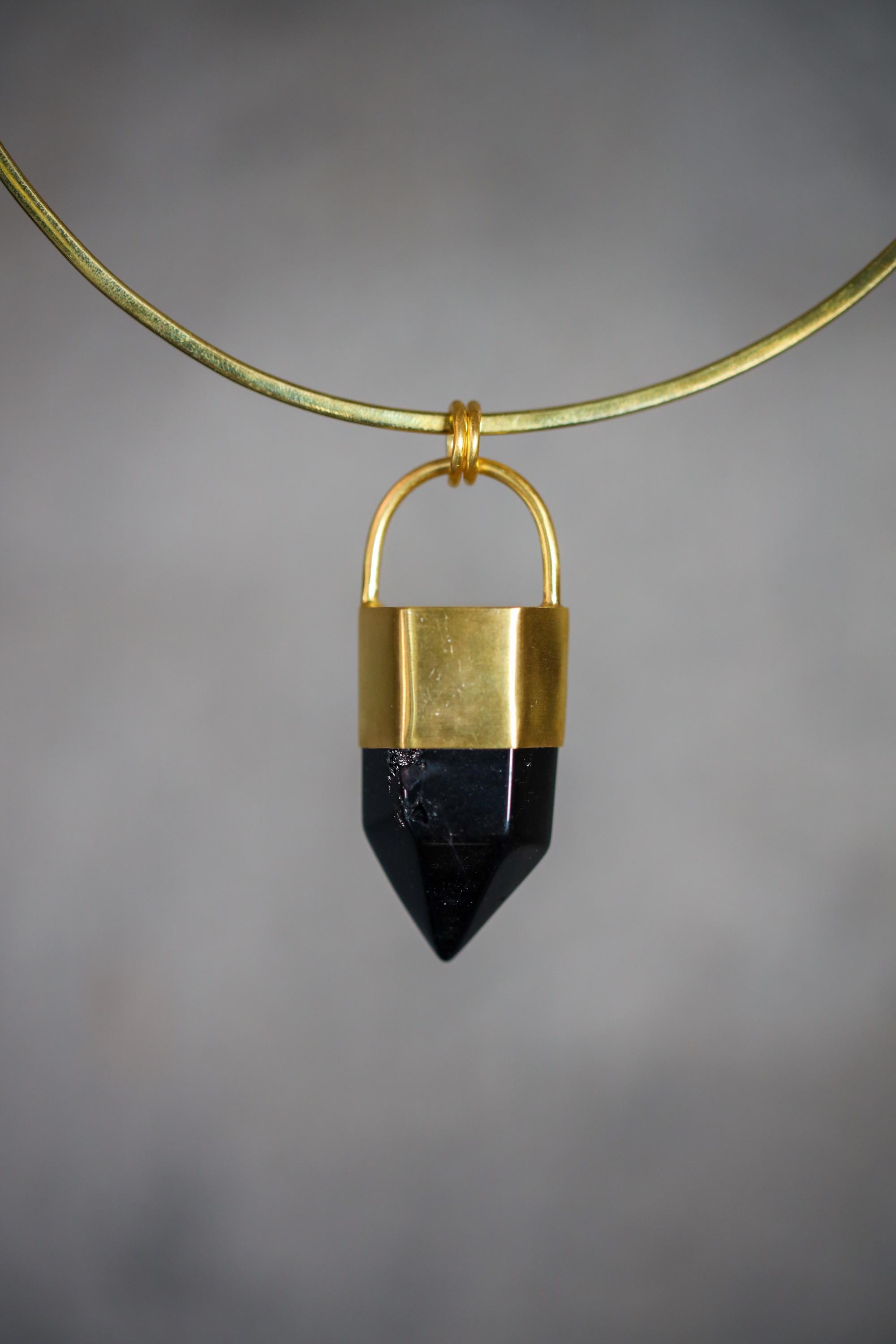 Large Smoky Quartz Pendant: 18K Gold Plated Bronze Cap, Statement Piece