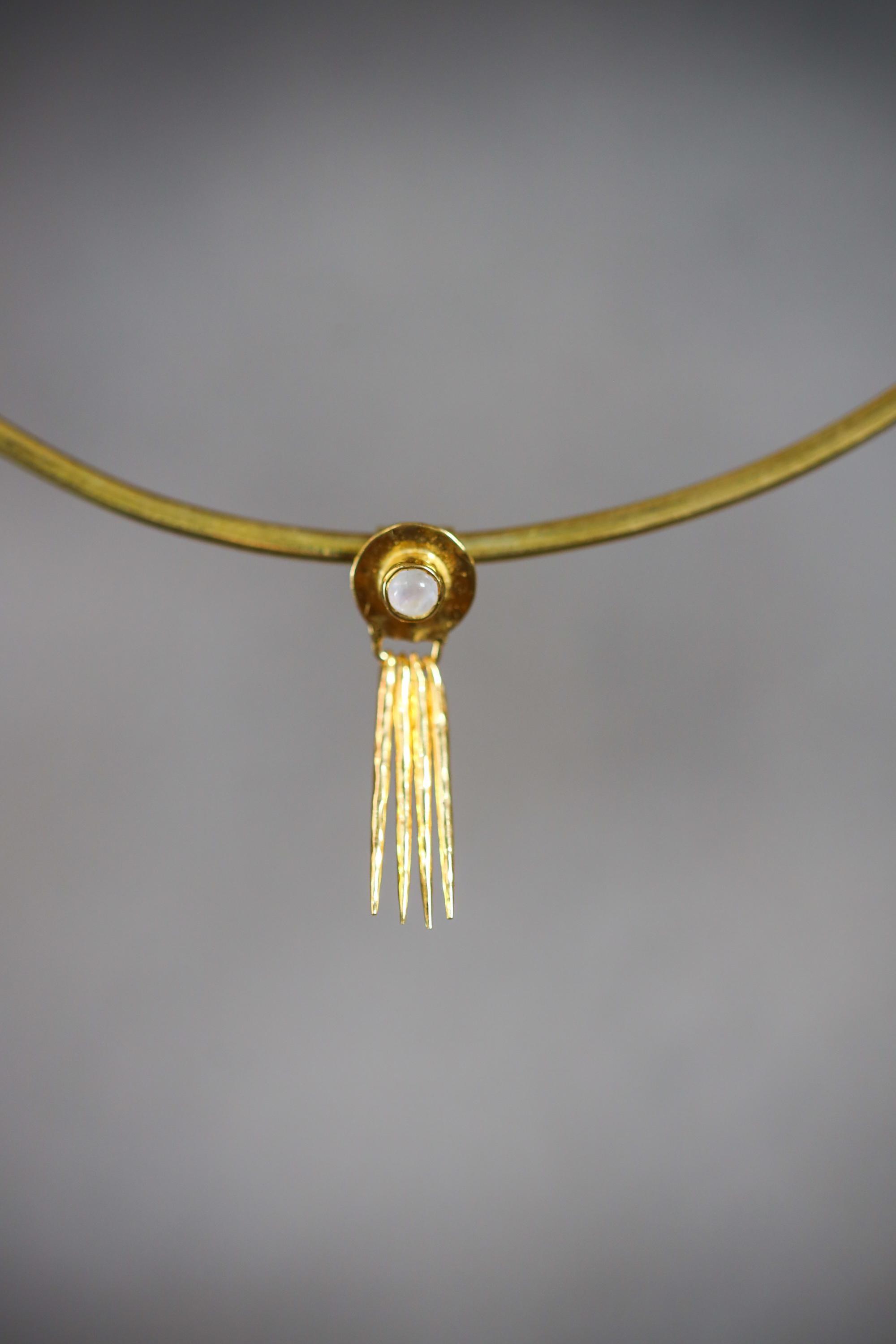 Blue Moonstone Pendant: Gold-Plated Sterling Silver, Crown Chakra Jewelry