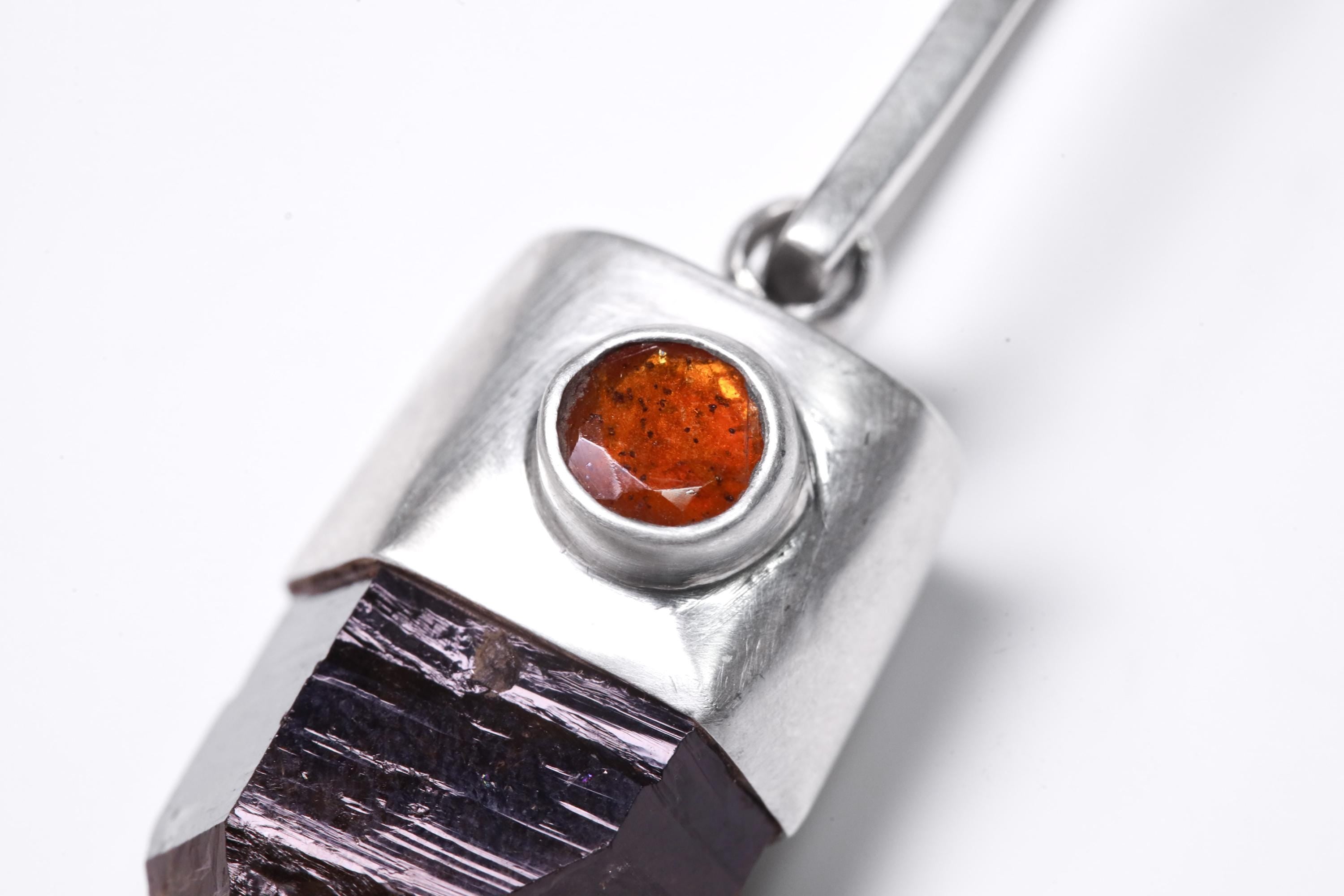 Rare Australian Morella Smoky Quartz Point Pendant with Oval Faceted Red Kyanite Gem, Sterling Silver, Root & Heart Chakra, Unique Gift