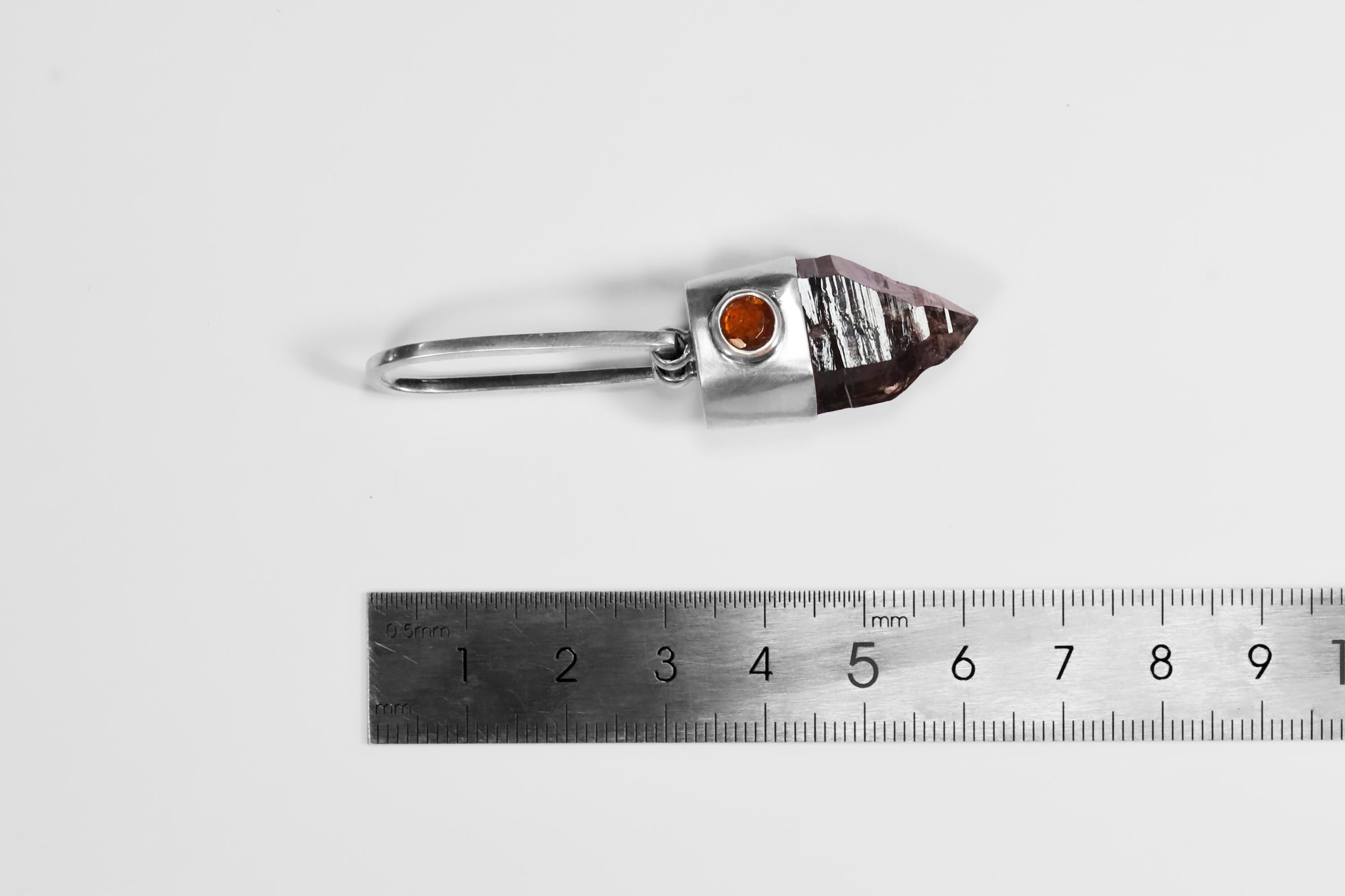 Rare Australian Morella Smoky Quartz Point Pendant with Oval Faceted Red Kyanite Gem, Sterling Silver, Root & Heart Chakra, Unique Gift