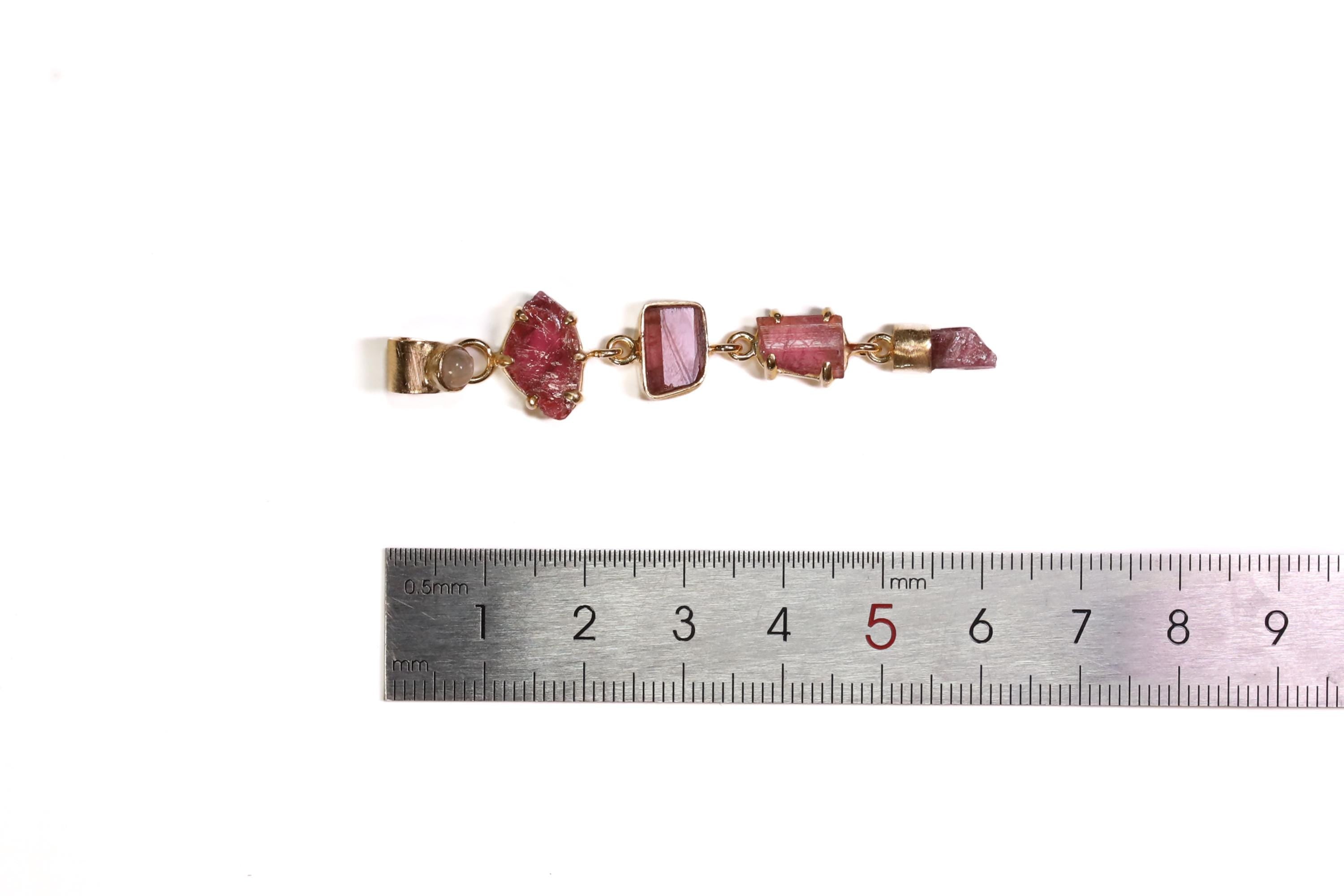 Crowned Blue Moonstone & All-Pink Tourmaline Wonder Pendant, 18K Gold-Plated Sterling Silver, Libra and Cancer Zodiac, Unique Gift