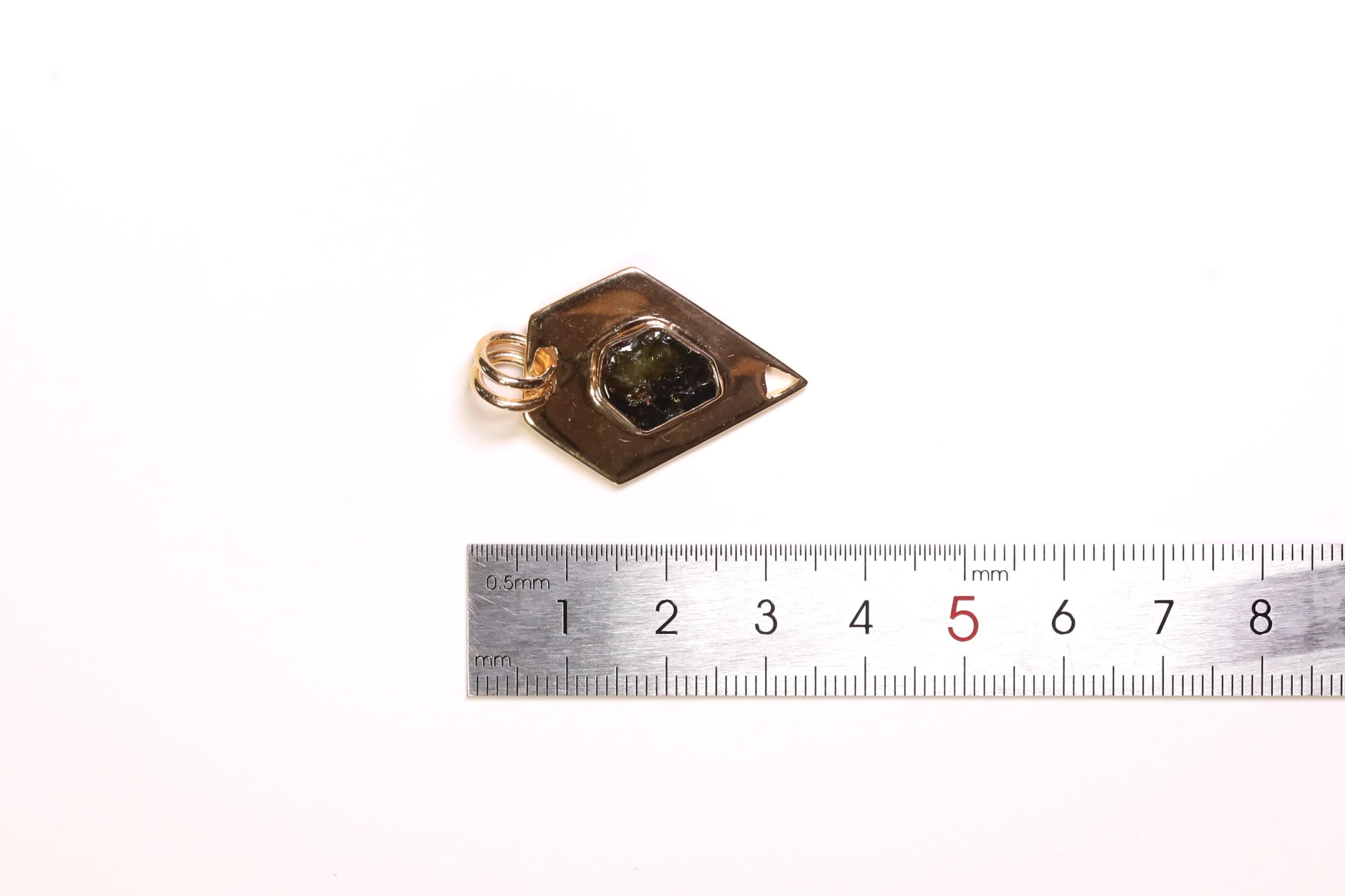 Pentagonal Green Tourmaline Slice Pendant, 18K Gold-Plated Sterling Silver, Heart Chakra Jewelry, Libra & Virgo Zodiac, Unique Gift
