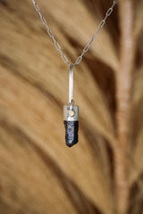 Terminated Blue Apatite Generator Point Pendant with Small Faceted Ethiopian Opal Oval Gem, Sterling Silver, Third Eye Chakra,Unique Gift