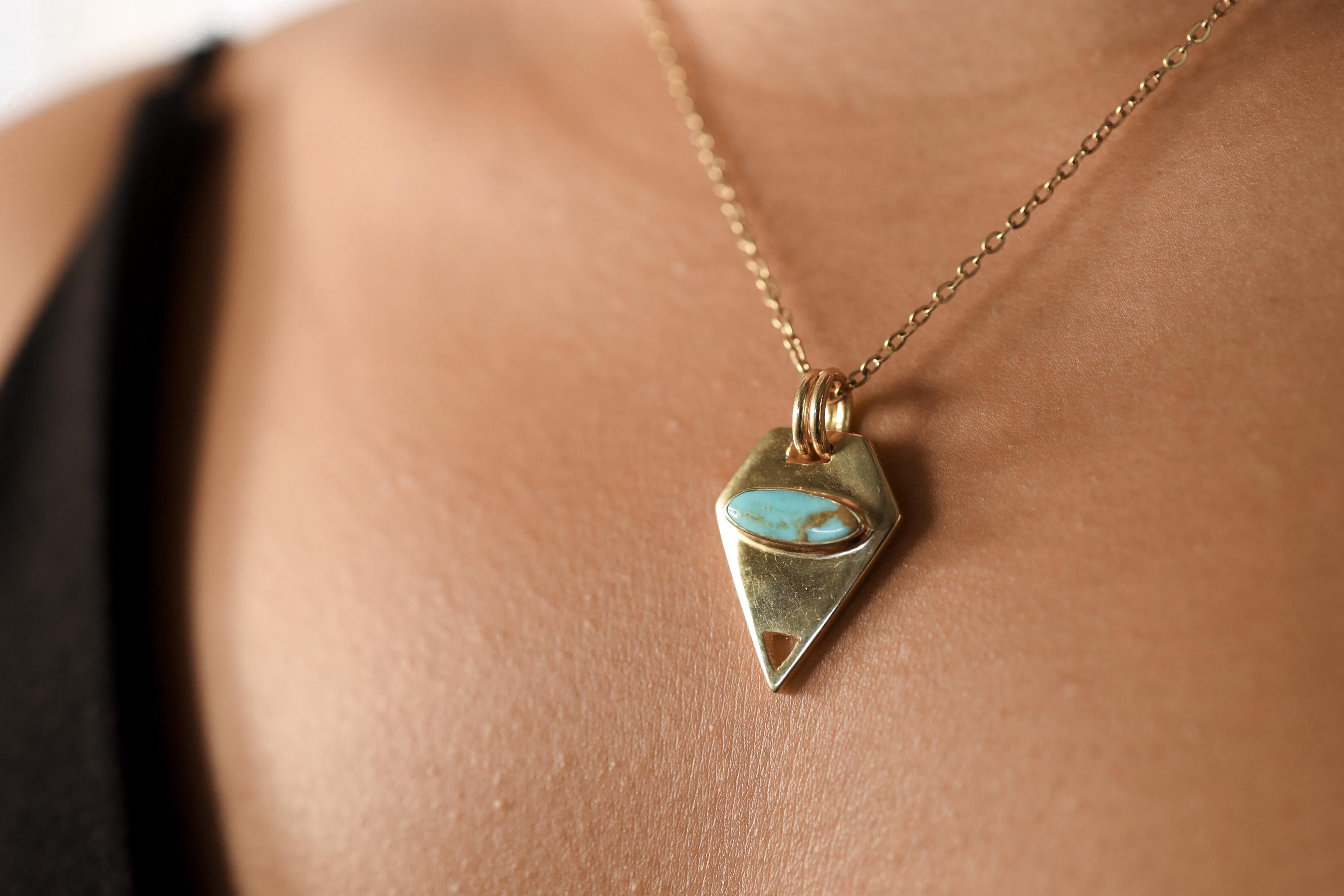 Turquoise Pendant 925 Sterling Silver 18k Gold Plated Pentagon Necklace Throat Chakra Sagittarius Gift