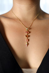 Crowned Blue Moonstone & All-Pink Tourmaline Wonder Pendant, 18K Gold-Plated Sterling Silver, Libra and Cancer Zodiac, Unique Gift