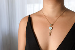 Larimar Slice Pendant with Lemurian Vera Cruz Amethyst, brushed 18K Gold-Plated Sterling Silver, Throat Chakra Charm, Unique Gift