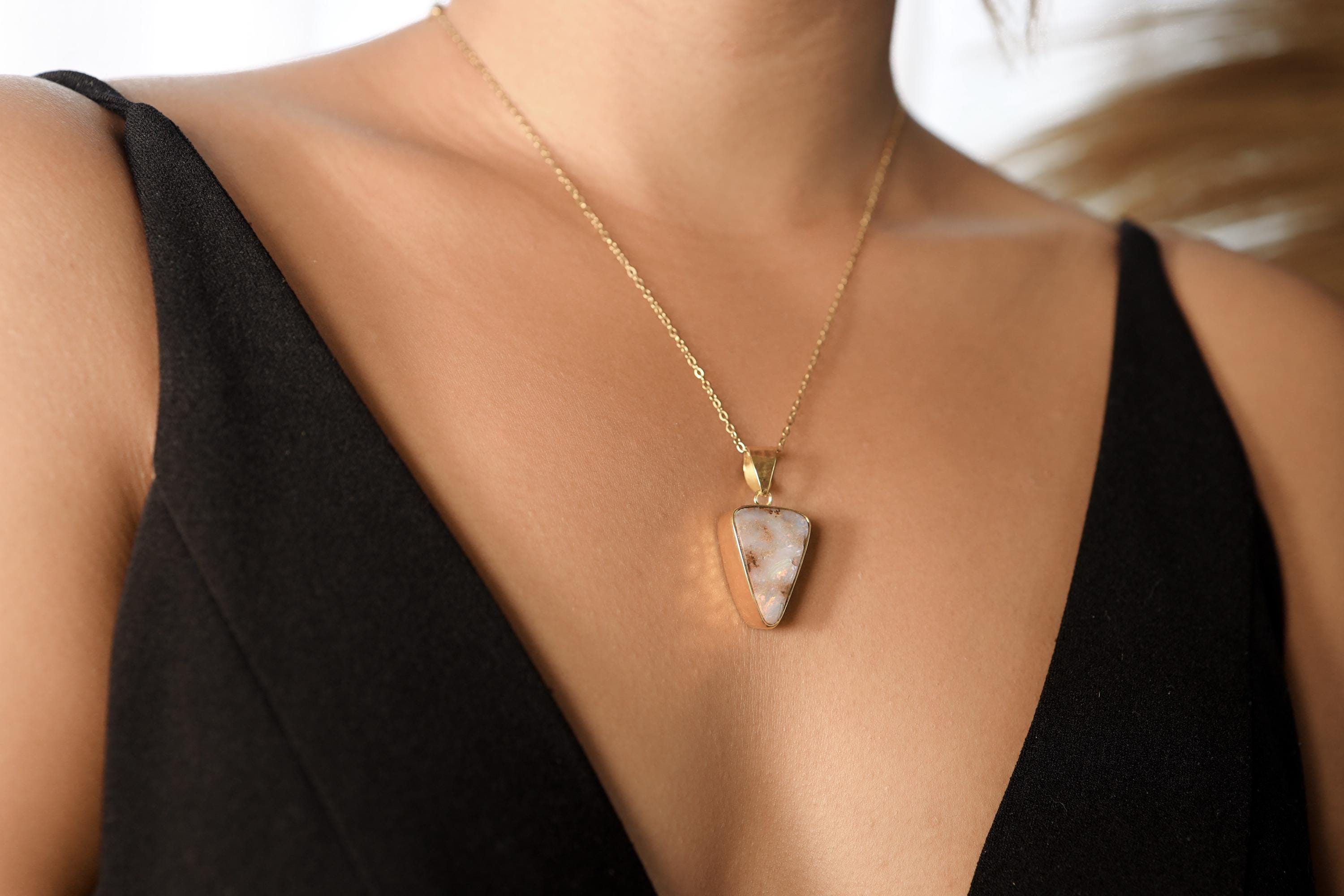 Lightning Ridge White Opal Pendant 925 Silver 18k Gold Plated Australian Solid Opal October Birthstone Gift