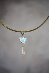 Larimar Slice Pendant with Lemurian Vera Cruz Amethyst, brushed 18K Gold-Plated Sterling Silver, Throat Chakra Charm, Unique Gift