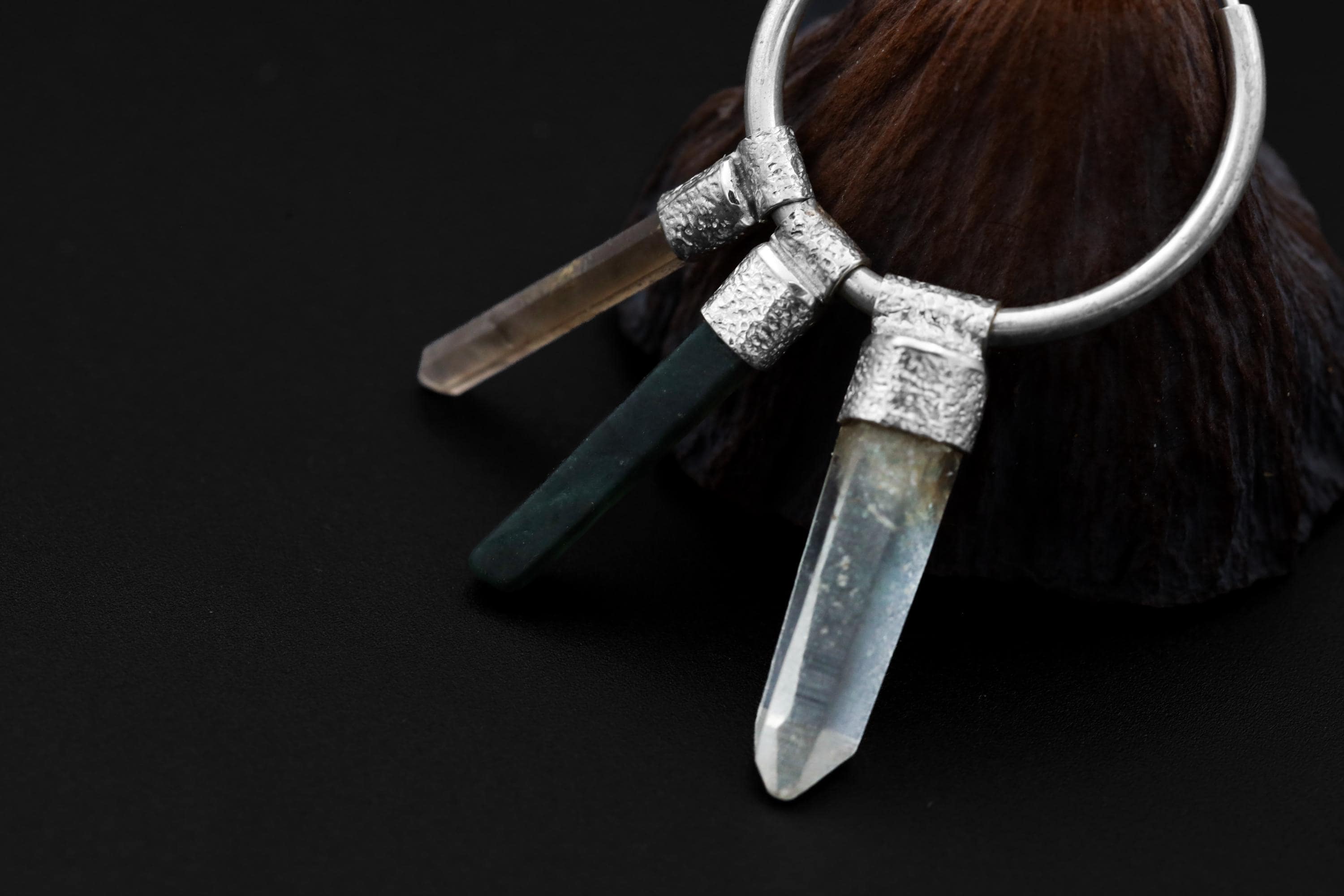 Green Jade Smoky Quartz Clear Quartz Hoop Earrings 925 Sterling Silver Heart Root Chakra Taurus Gift