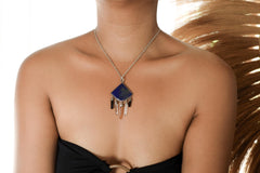 Geometry Shape Pendant with Lapis Lazuli, Black Tourmaline, Clear Quartz & Red Kyanite, Sterling Silver