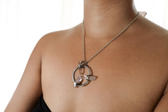 Sterling Silver Pendant adorned with Three Vera Cruz Amethyst - Crystals Necklace - Oxidized & Hammer Finished