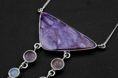 Chlorite Cabochon Pendant: Rose Quartz, Moonstone & Sterling Silver Chakra Necklace