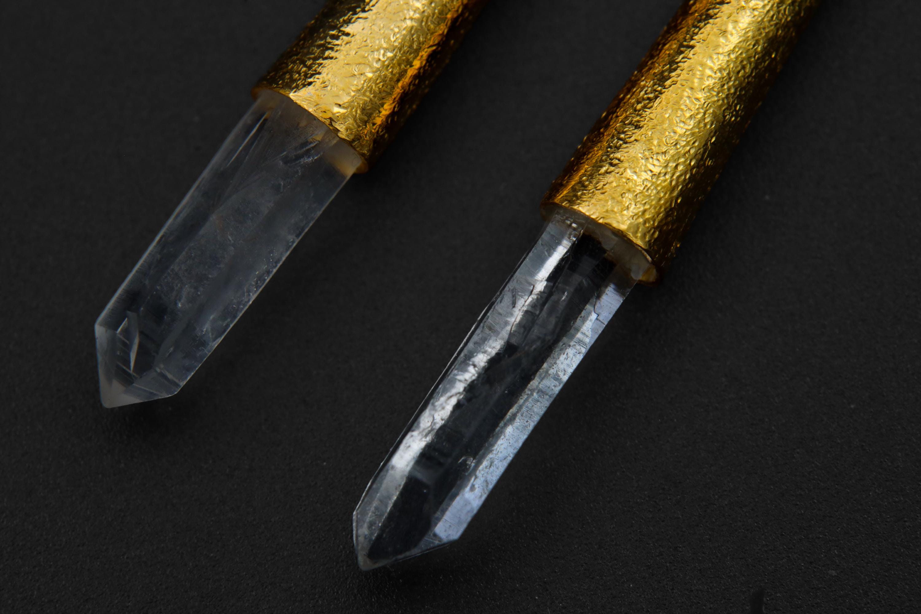Sterling Silver Gold Plated Earrings with Lemurian Quartz Point Silver Spire Cones - High Shine Polish Sand Textured Finish - Unique Gift