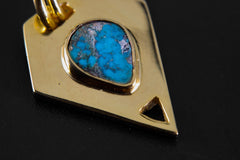 Teardrop Royston Turquoise Pendant with Pyrite Inclusions, Double Bail Setting, 18K Gold-Plated Sterling Silver, Unique Gift ,Sagittarius