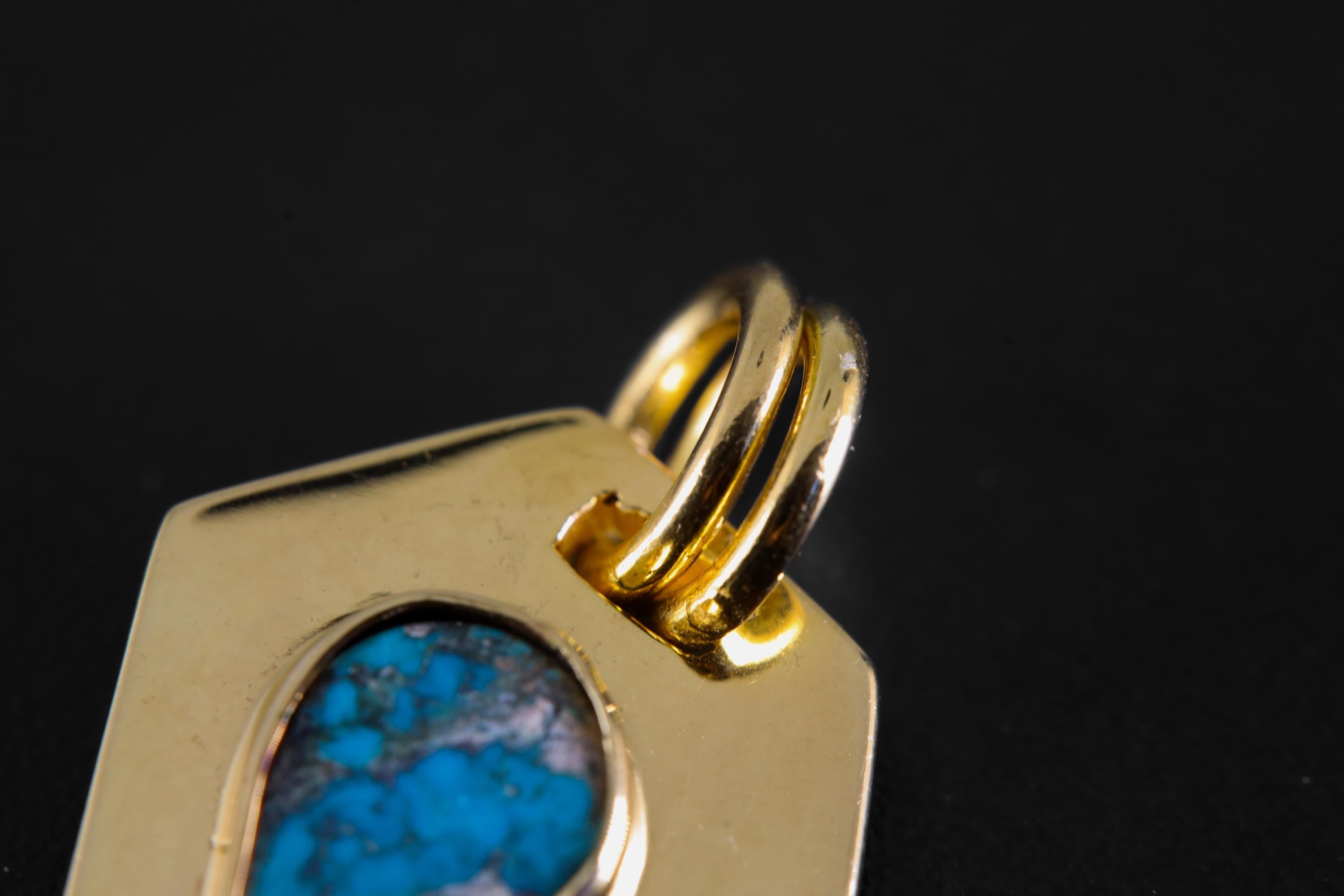 Teardrop Royston Turquoise Pendant with Pyrite Inclusions, Double Bail Setting, 18K Gold-Plated Sterling Silver, Unique Gift ,Sagittarius