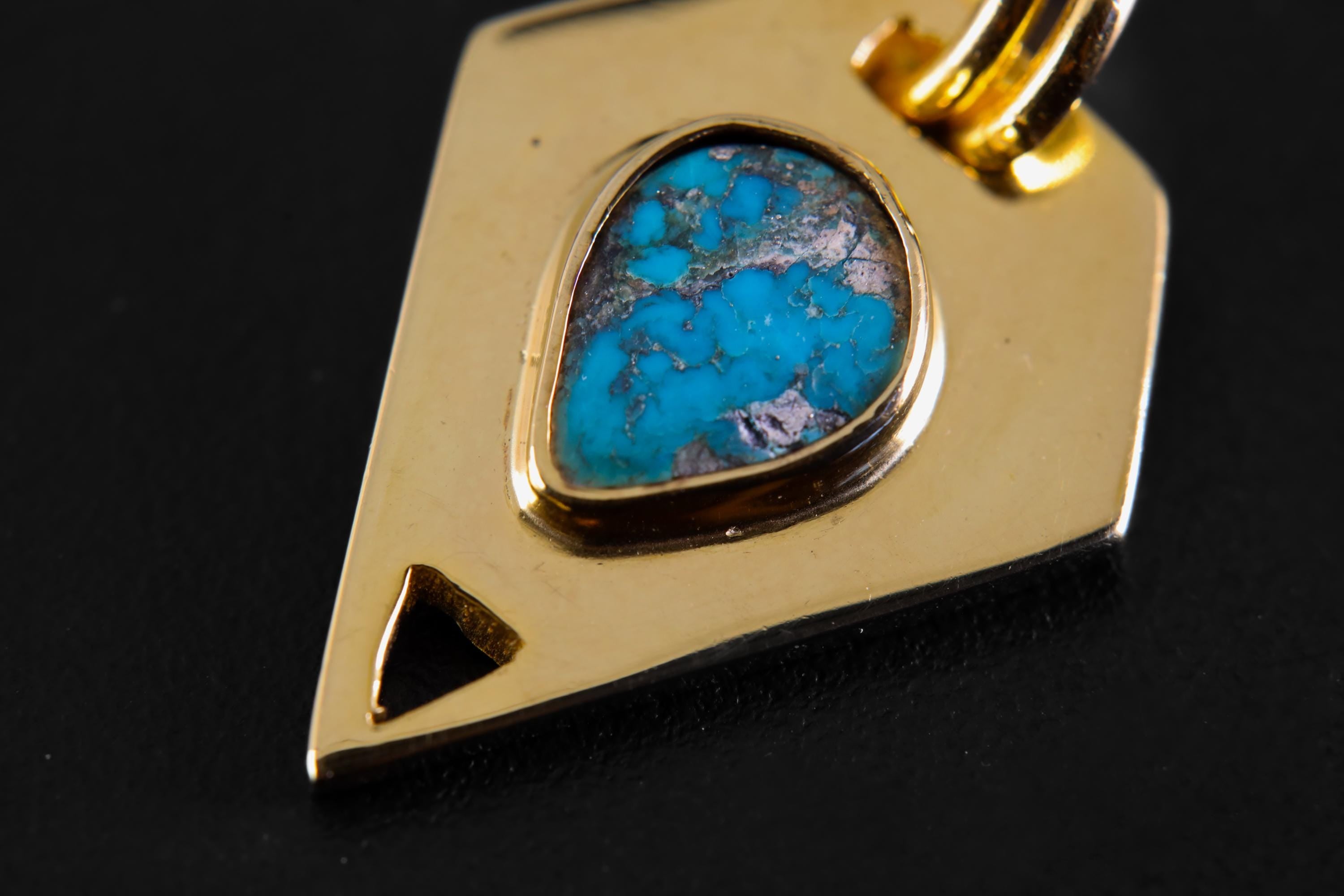 Teardrop Royston Turquoise Pendant with Pyrite Inclusions, Double Bail Setting, 18K Gold-Plated Sterling Silver, Unique Gift ,Sagittarius