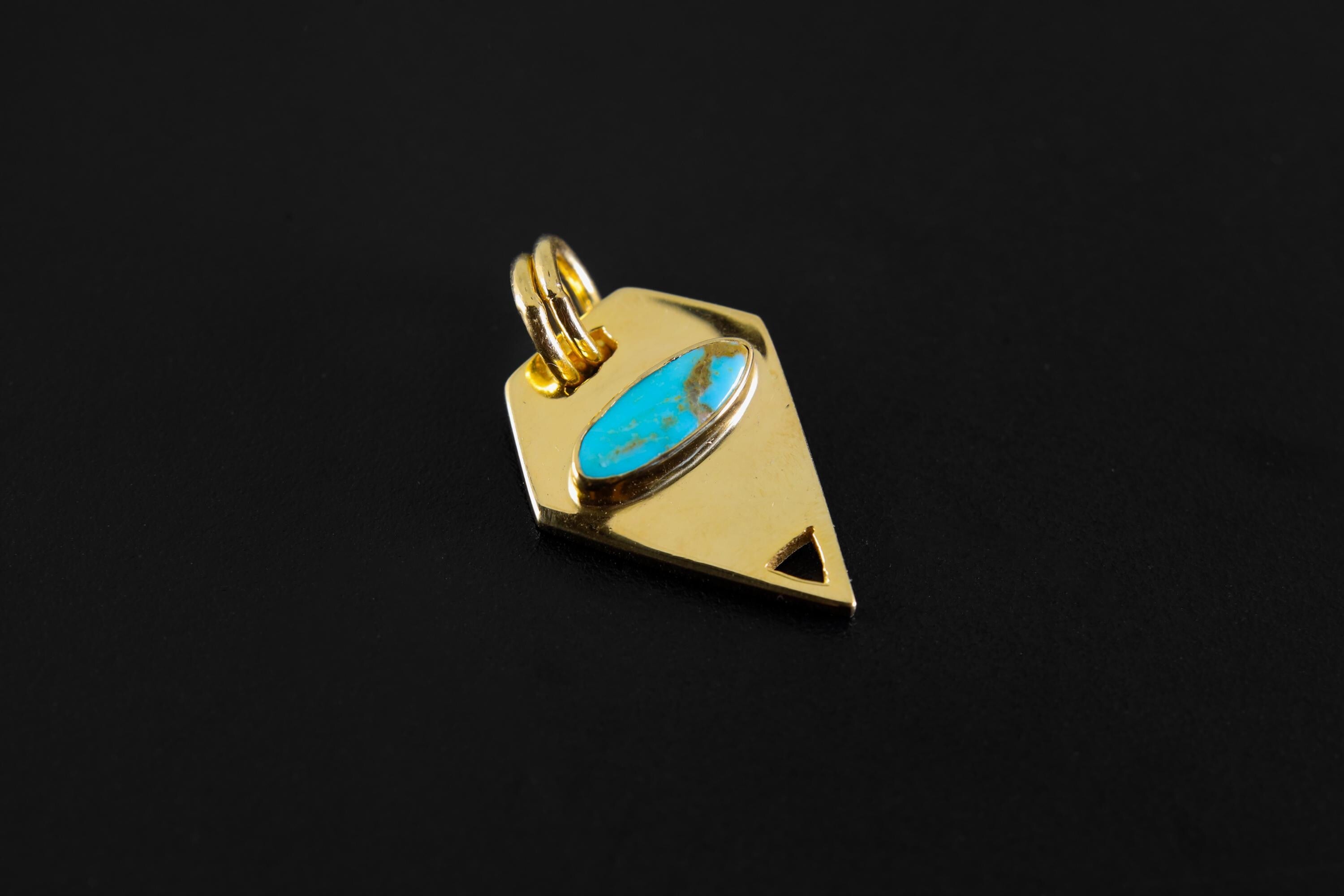 Pentagonal Turquoise Pendant in Double Bail Setting, 18K Gold-Plated Sterling Silver, Throat Chakra Jewelry, Sagittarius Zodiac, Unique Gift