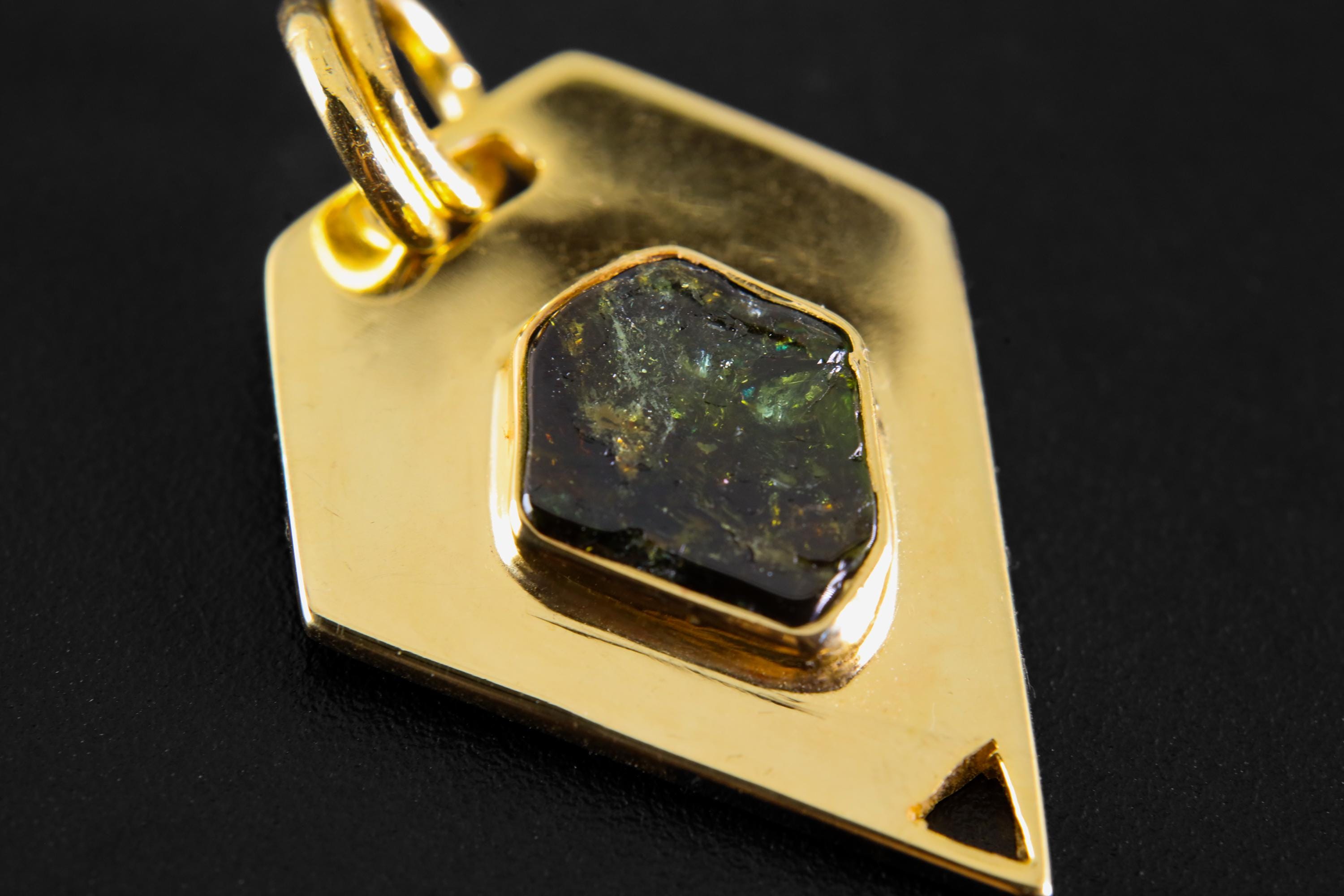 Pentagonal Green Tourmaline Slice Pendant, 18K Gold-Plated Sterling Silver, Heart Chakra Jewelry, Libra & Virgo Zodiac, Unique Gift