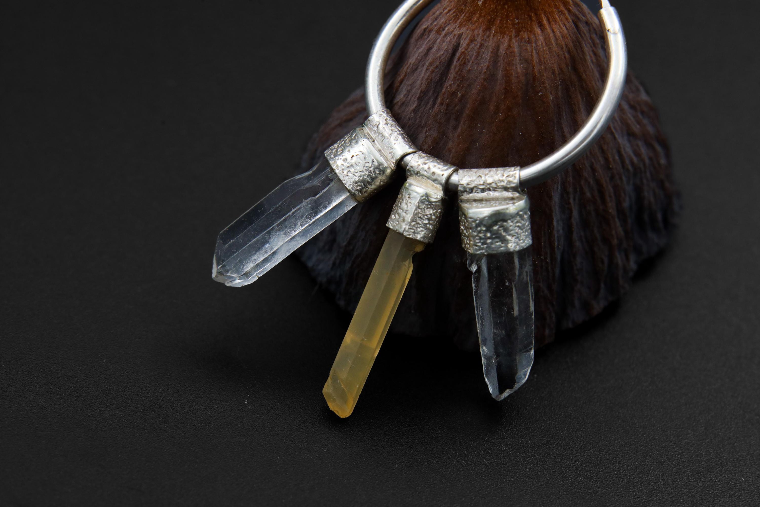 Lithium Quartz Clear Quartz Hoop Earrings 925 Sterling Silver Convertible Pendant Stack Earrings Heart Crown Chakra Gift