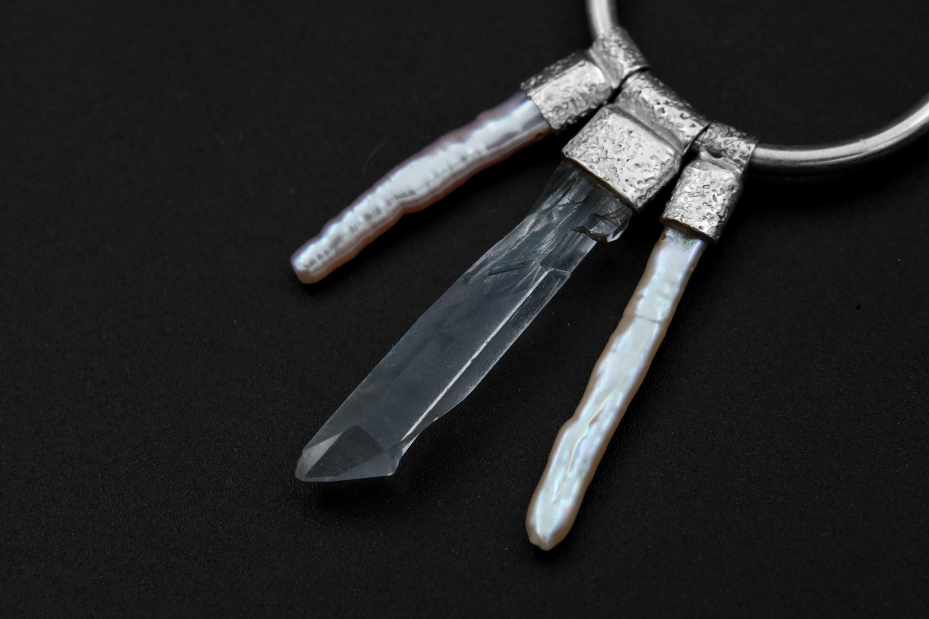 Sterling Silver Hoop Earrings: Clear Quartz & White Pearl Pendant